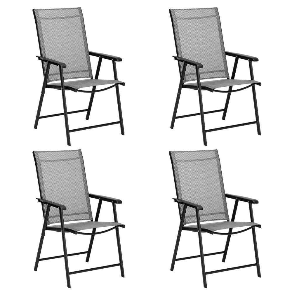 MengK 4 Pack Gray Folding Outdoor Chairs - Lightweight Portable Teslin Camping Chairs for Beach, Picnic, Backyard, and Tailgating