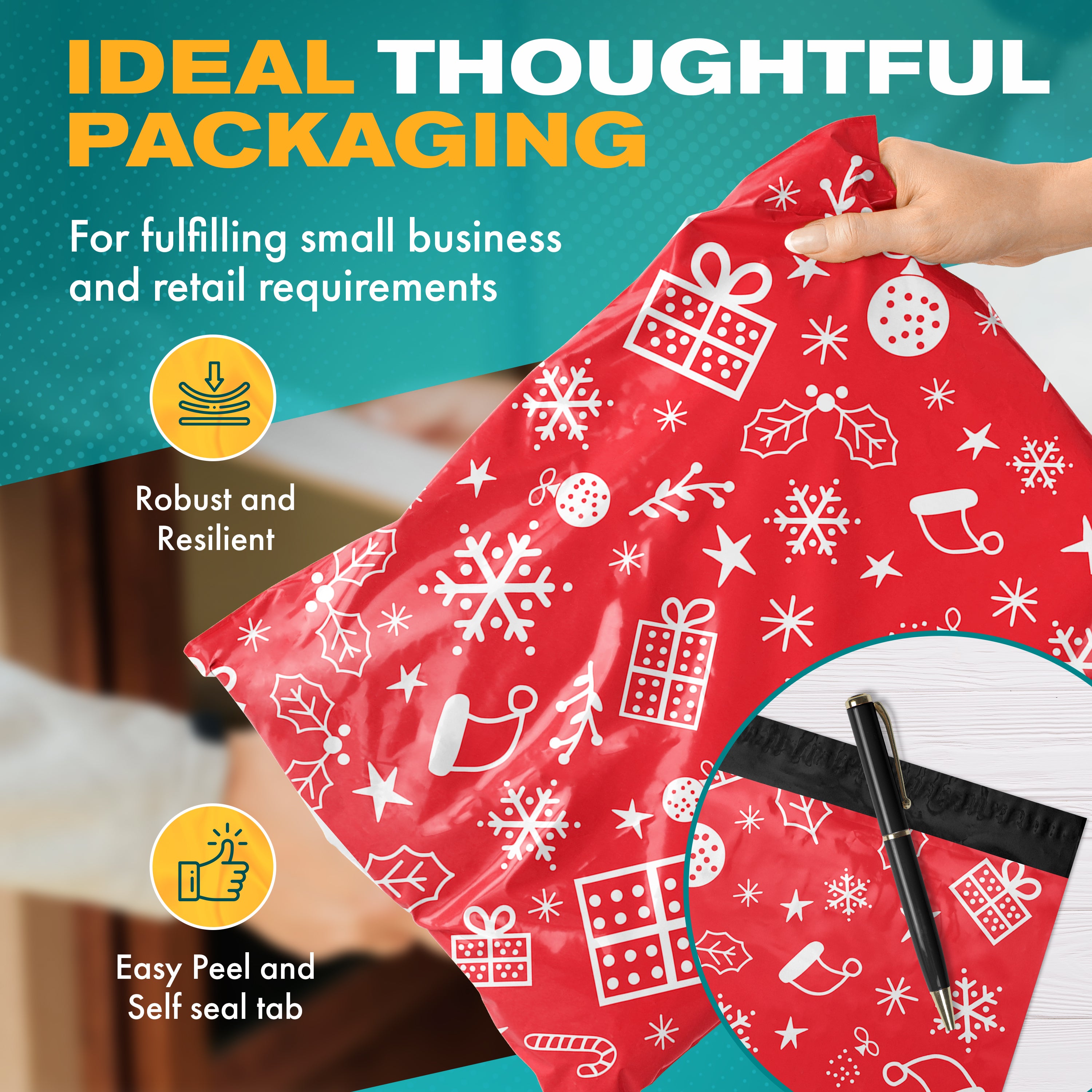 10 x 13 Inch Christmas Holiday Poly Mailer Envelopes - 2 Mil Thick Red Gift Packaging Bags (Pack of 10) | Perfect for Holiday Shipping, Ecommerce Packaging & Gift Wrapping
