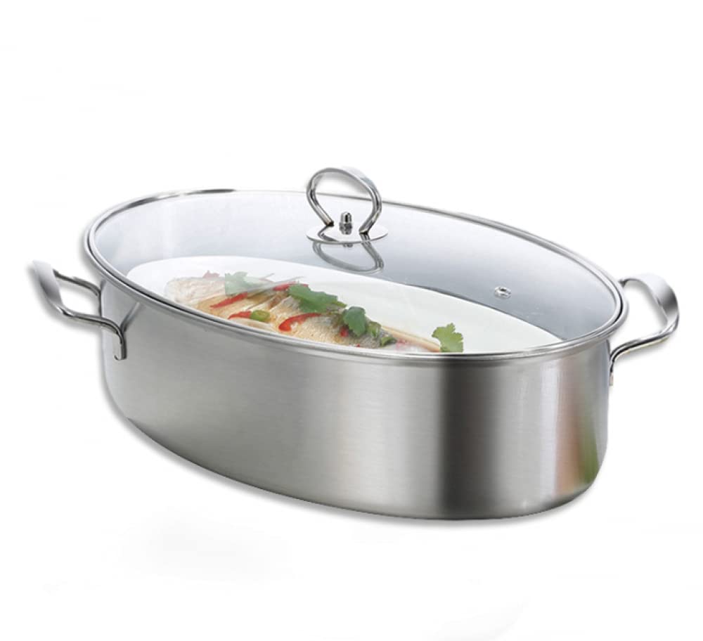 XD Designs Fish Steamer - Elliptical Steamed Fish Pot with Rack, Multi-Use Oval Roasting Cookware & Hot Pot for Asian Cuisine, Perfect for Steaming, Roasting and Serving Dishes at Family Gatherings