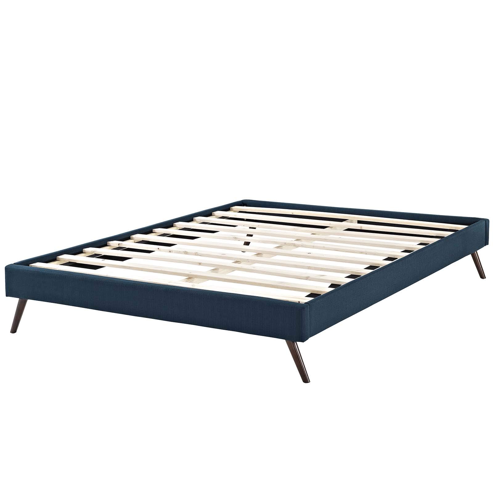 Modern Contemporary Urban Design Queen Size Platform Bed Frame with Fabric Upholstery in Navy Blue - Perfect for Small Space Bedrooms, Guest Rooms, and Urban Apartments