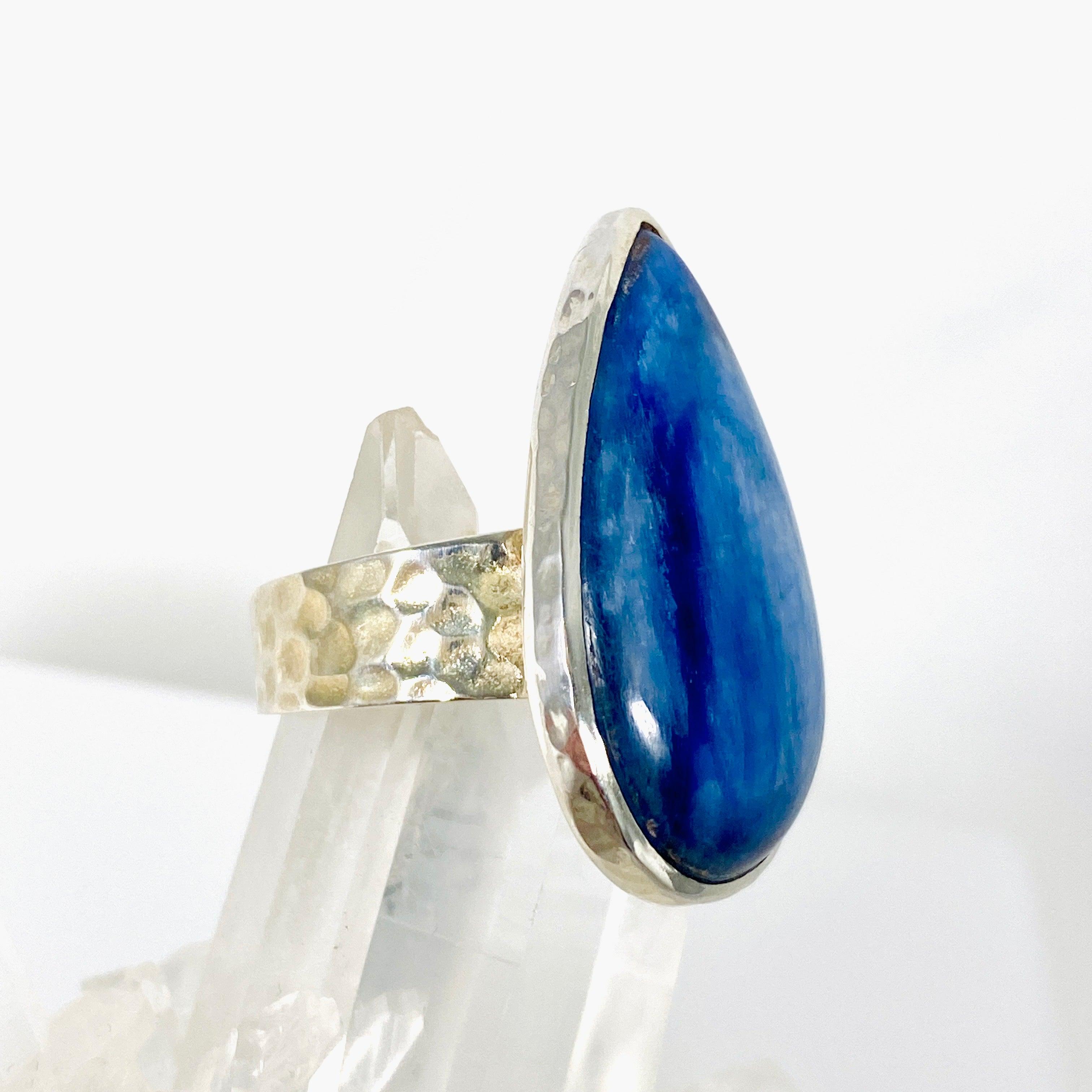 Kyanite Teardrop Beaten Band Ring - Size 10 - KRGJ2701 - Elegant Handmade Jewelry for Women - Perfect for Weddings, Parties & Special Occasions