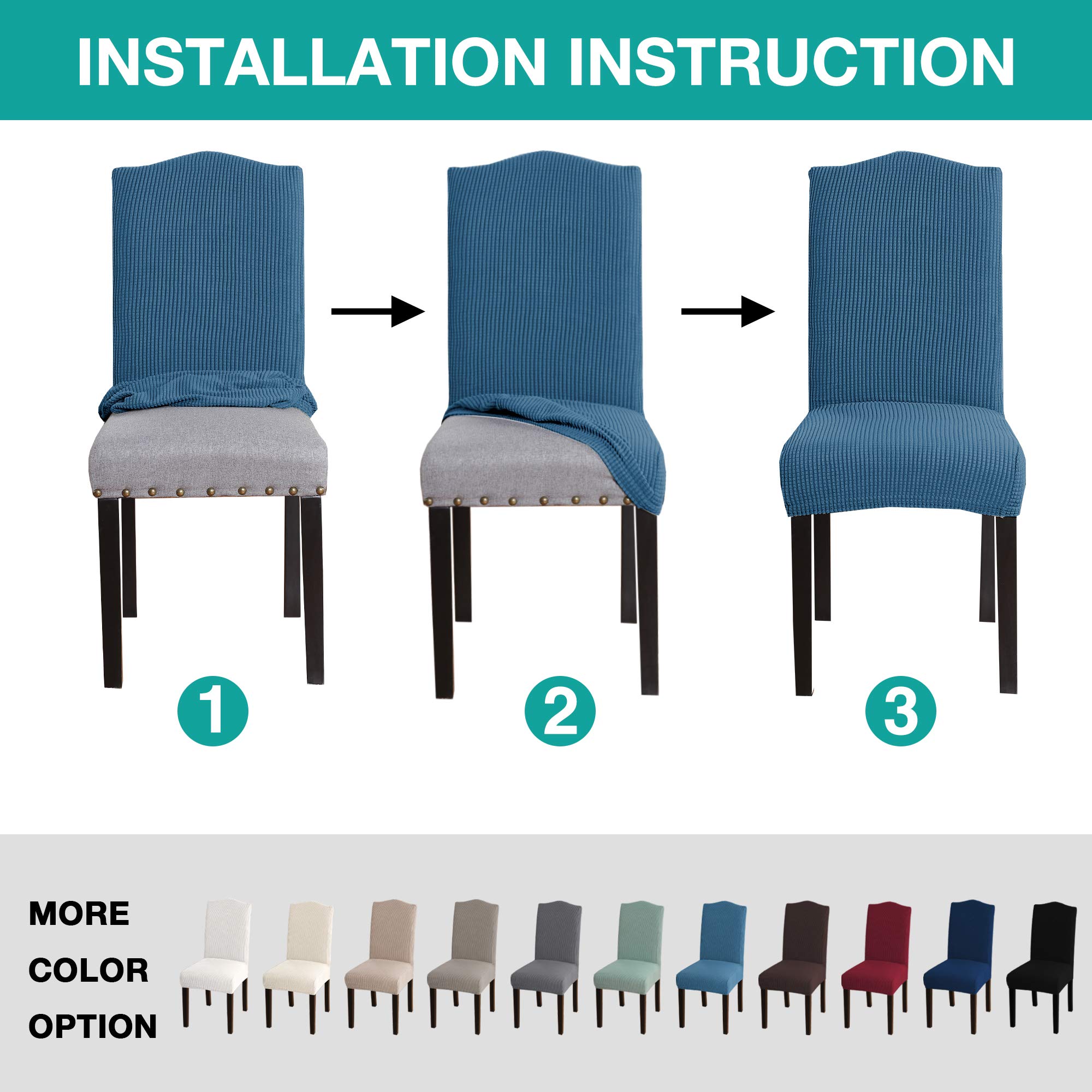 Turquoise Chair Covers Set of 4 - Soft Removable Dining Chair Slipcovers for Home & Kitchen - Dusty Blue Jacquard Fabric - Perfect for Dining Room Protection