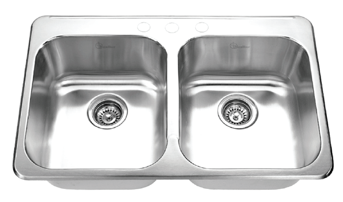 Excalibur EDL2031/8/3 Stainless Steel 3-Hole 2-Bowl Drop-In Kitchen Sink 8