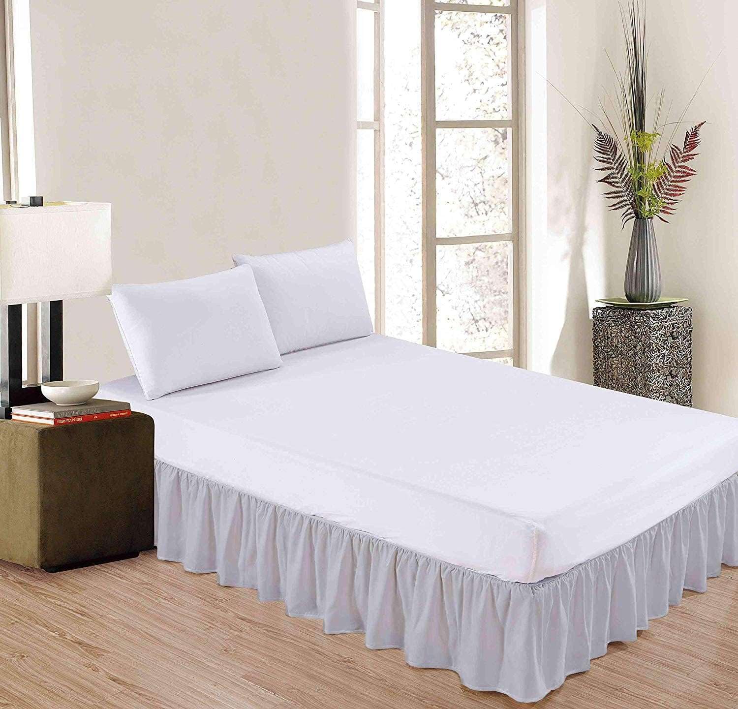 Light Grey Solid Ruffled King XL Bed Skirt - 22 Inch Drop Split Corner Microfiber Platform Bedskirt with 3-Sided Coverage | Perfect for King Size Beds, Guest Rooms & Luxury Bedroom Decor