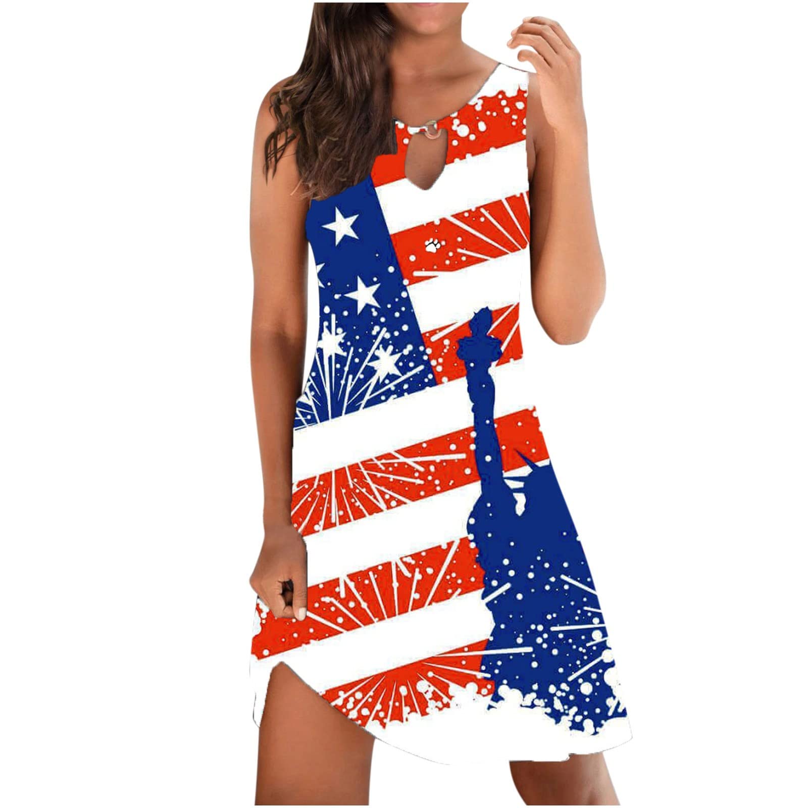Women's Summer Casual Dresses - A-Line Striped T-Shirt Tunic Mini Dress for Beach, 4th of July & Everyday Wear | Lightweight Comfortable Vacation Outfits