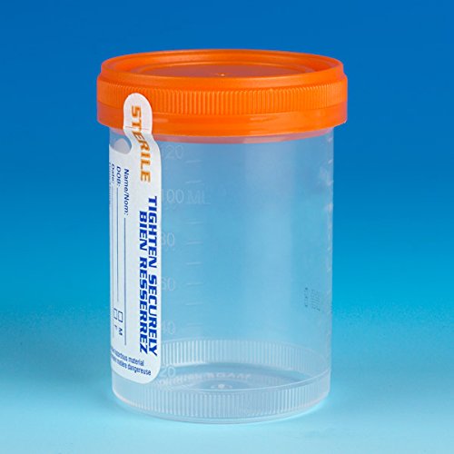 Sterile 120mL Polypropylene Urine Collection Containers with Screw Cap - Case of 100 | Leak-Proof, Individually Wrapped for Hygiene | Ideal for Medical Labs, Hospitals & Home Health Care