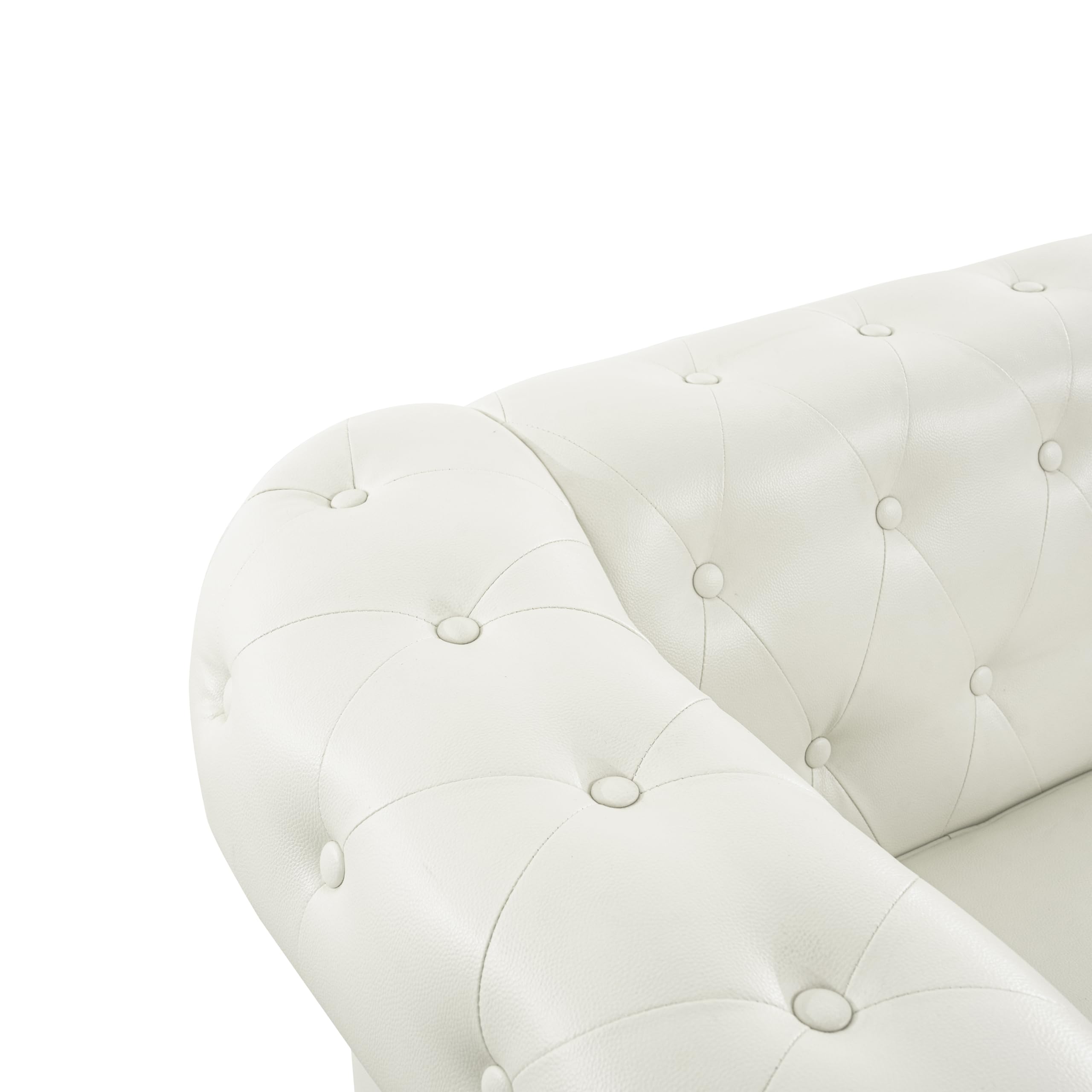 Naomi Home Emery Chesterfield Leather Loveseat - Small 2-Seater Sofa Bed with Tufted Cushions & Rolled Arms | Compact Sleeper Loveseat for Small Spaces | Perfect for Living Rooms, Apartments & Guest Rooms (Off White)