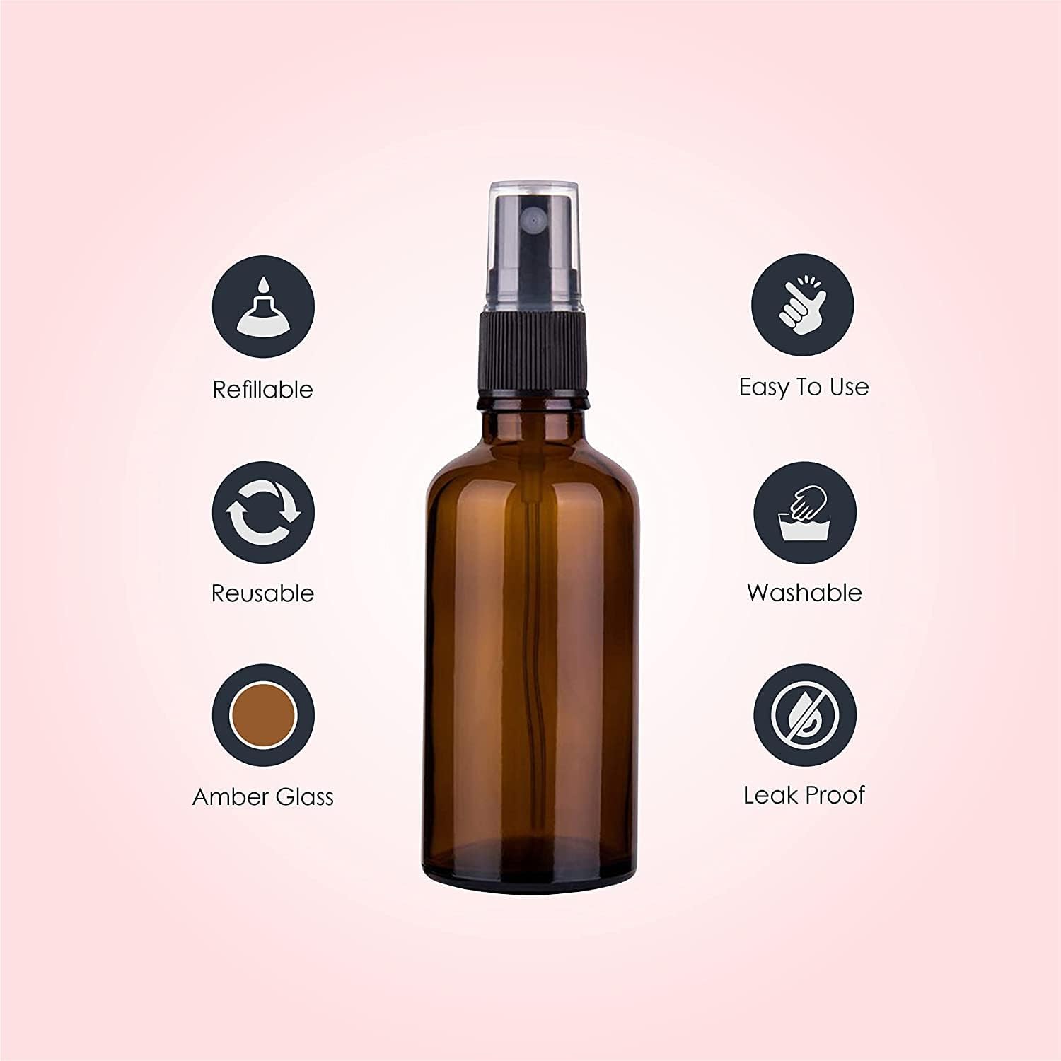 100ml Amber Glass Spray Bottle - Refillable & Reusable Face Mist Bottle with Leak-Proof Pump | Perfect for DIY Essential Oils, Aromatherapy Blends, Skincare Toners & Hair Care | Home, Travel & Salon Use