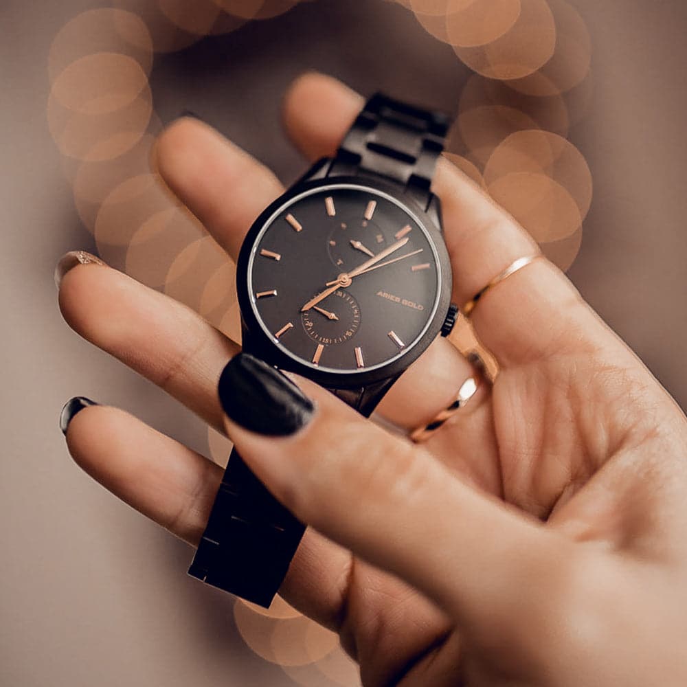 Aries Gold Enchant Black Stainless Steel Liberty L 5031 BK BK Women's Watch - Elegant & Durable Timepiece for Everyday Wear, Office & Special Occasions