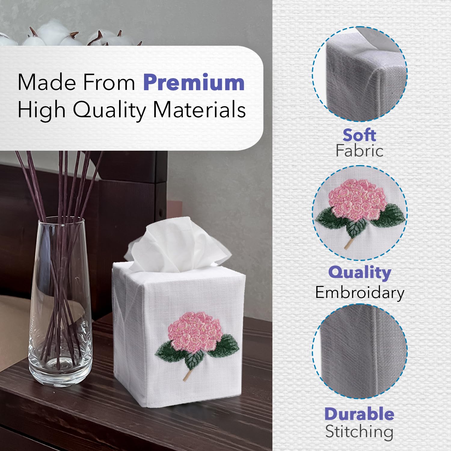 Jacaranda Living Square Luxury Linen Tissue Box Cover – Embroidered Dragonflies in Duck Egg Blue | Handcrafted Home Decor for Bedroom, Bathroom, Office & Living Room | Elegant Tissue Holder for Home & Office Organization