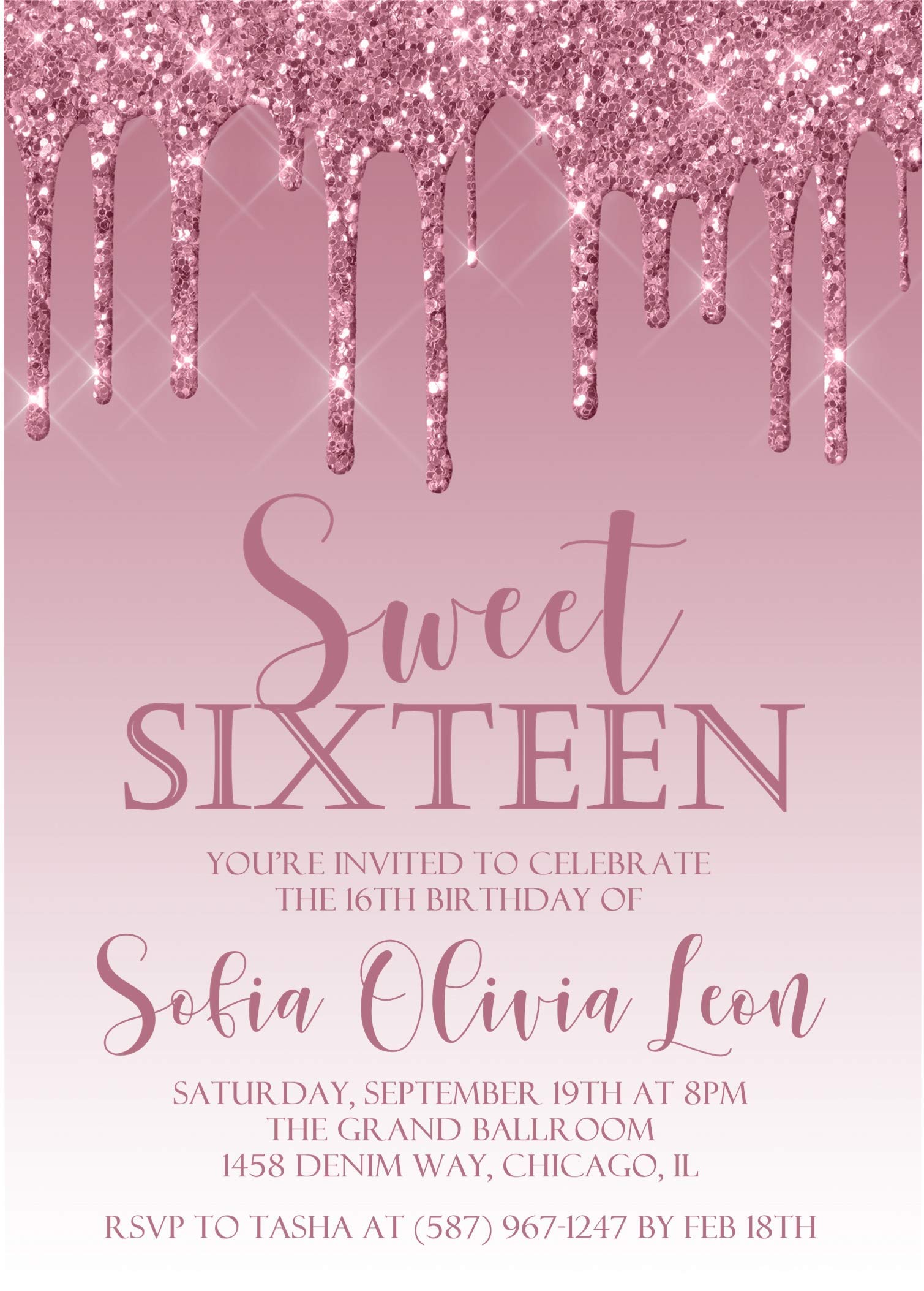 Elegant Rose Gold Sweet 16 Birthday Party Invitations with Envelopes - Pink Floral Design for Sweet Sixteen Celebrations, Bridal Showers & Special Occasions
