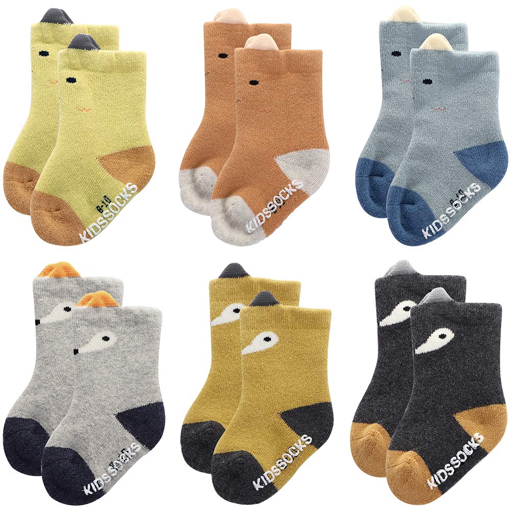 Baby Boys & Girls Warm Terry Cotton Socks - Non-Slip Infant Toddler Winter Socks for Indoor & Outdoor Play