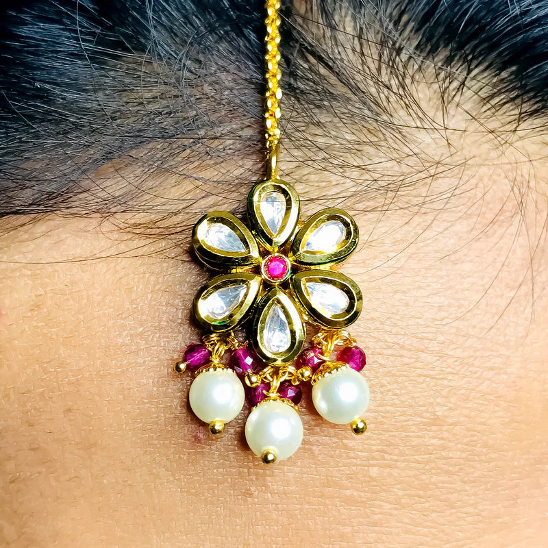 Luxury Gold Plated Royal Kundan Necklace Set with Matching Earrings & Mang Tikka - Indian Bridal Jewelry for Weddings, Parties & Special Occasions