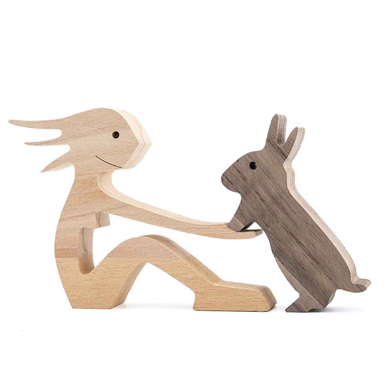 Handmade Wooden Statue - Small Home Decor for Living Room, Office Desk | Women & Dog Figurine | Rustic Wooden Decoration for Housewarming Gift, Shelf Display, and Cozy Interior Design