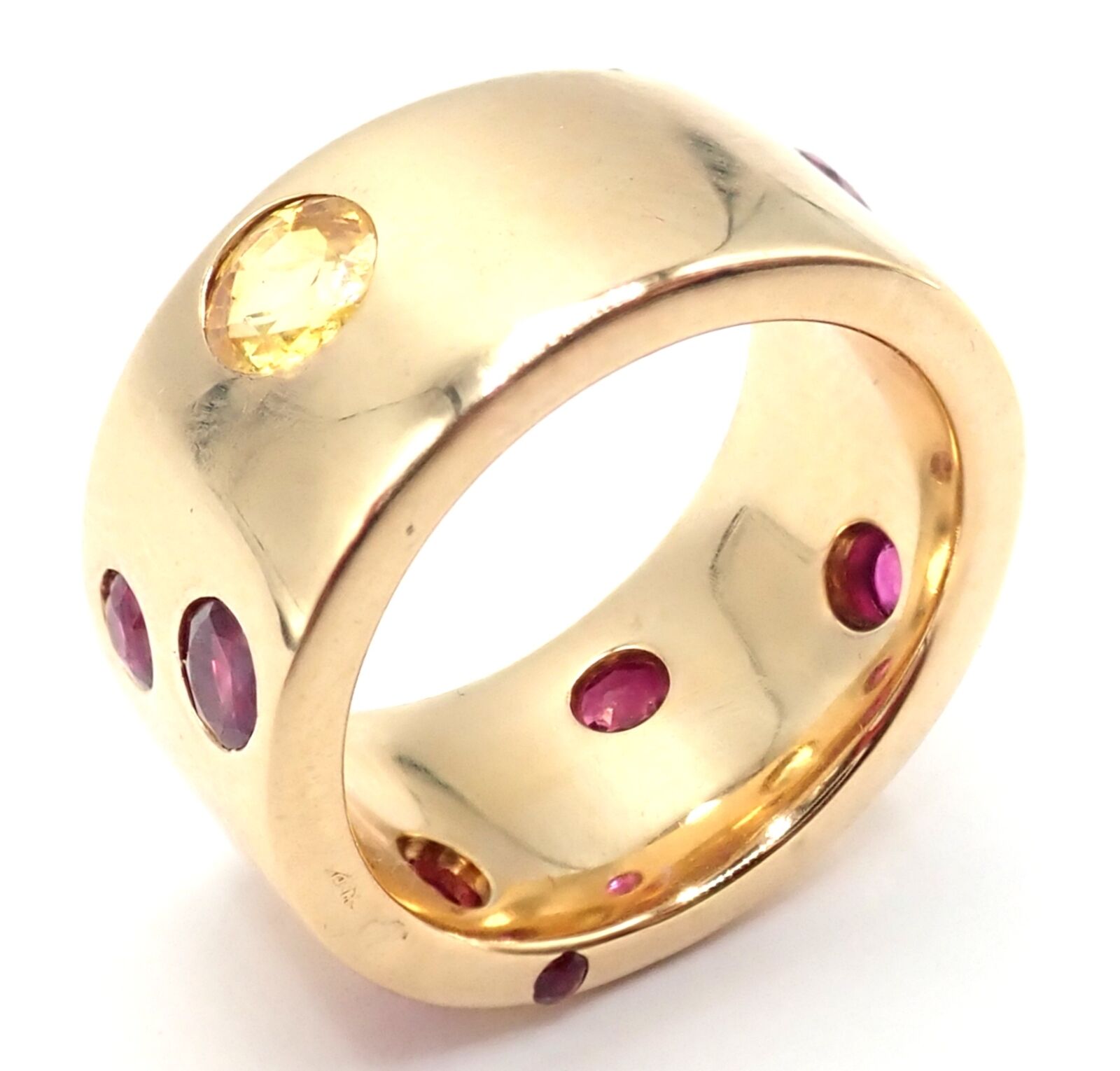 Authentic Chanel 18k Yellow Gold Ruby & Yellow Sapphire Wide Band Ring - Size 5 | Luxury Fashion Jewelry for Women, Perfect for Weddings, Parties & Special Occasions