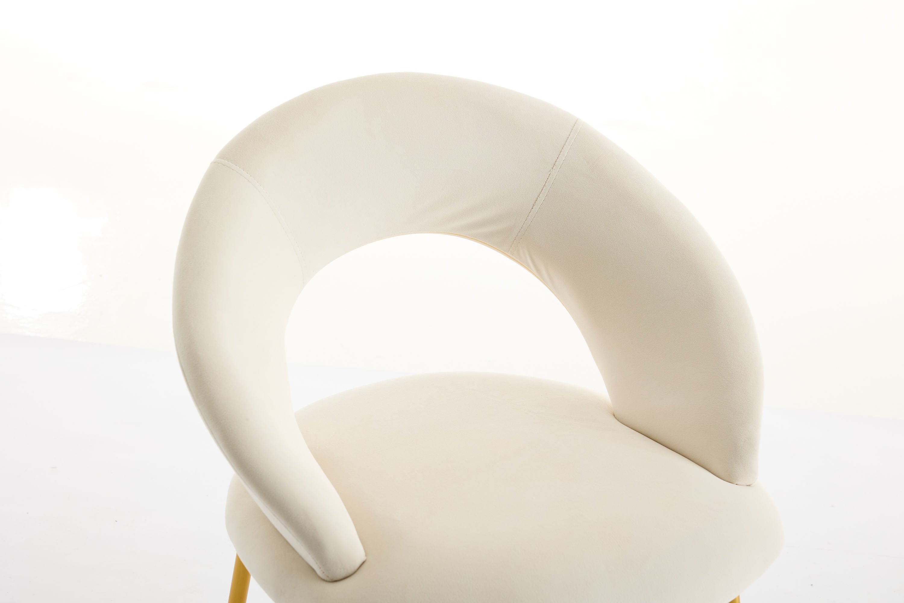 Velvet Dining Chairs Set of 1 - White Upholstered Kitchen Chairs with Curved Backrest & Gold Metal Legs for Dining Room, Restaurant or Home Decor