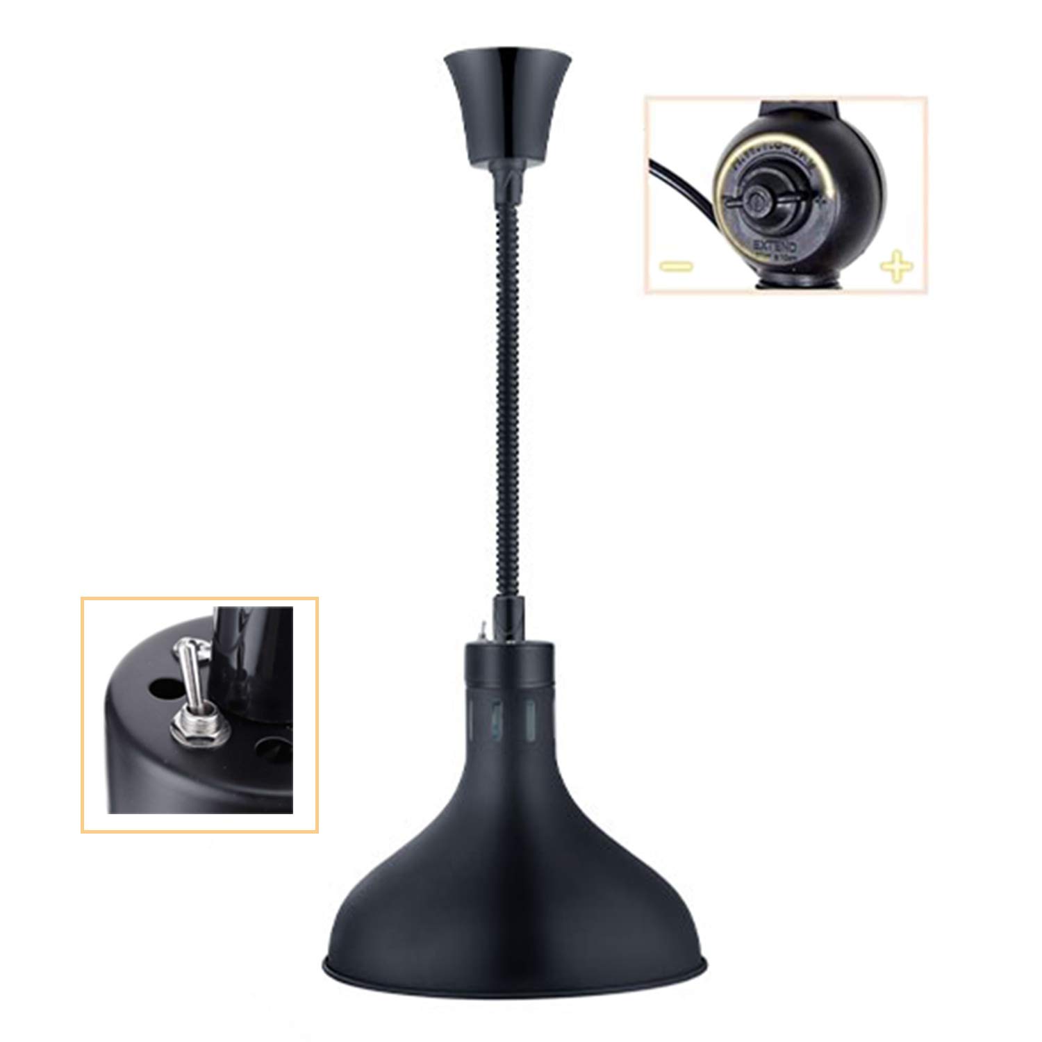Commercial Heat Lamp Food Warmer - 275W Retractable Hanging Heating Lamp for Buffet, Pizza Restaurants & Catering - Adjustable Length 60cm-150cm - Perfect for Keeping Food Warm at Buffets, Cafeterias & Outdoor Events