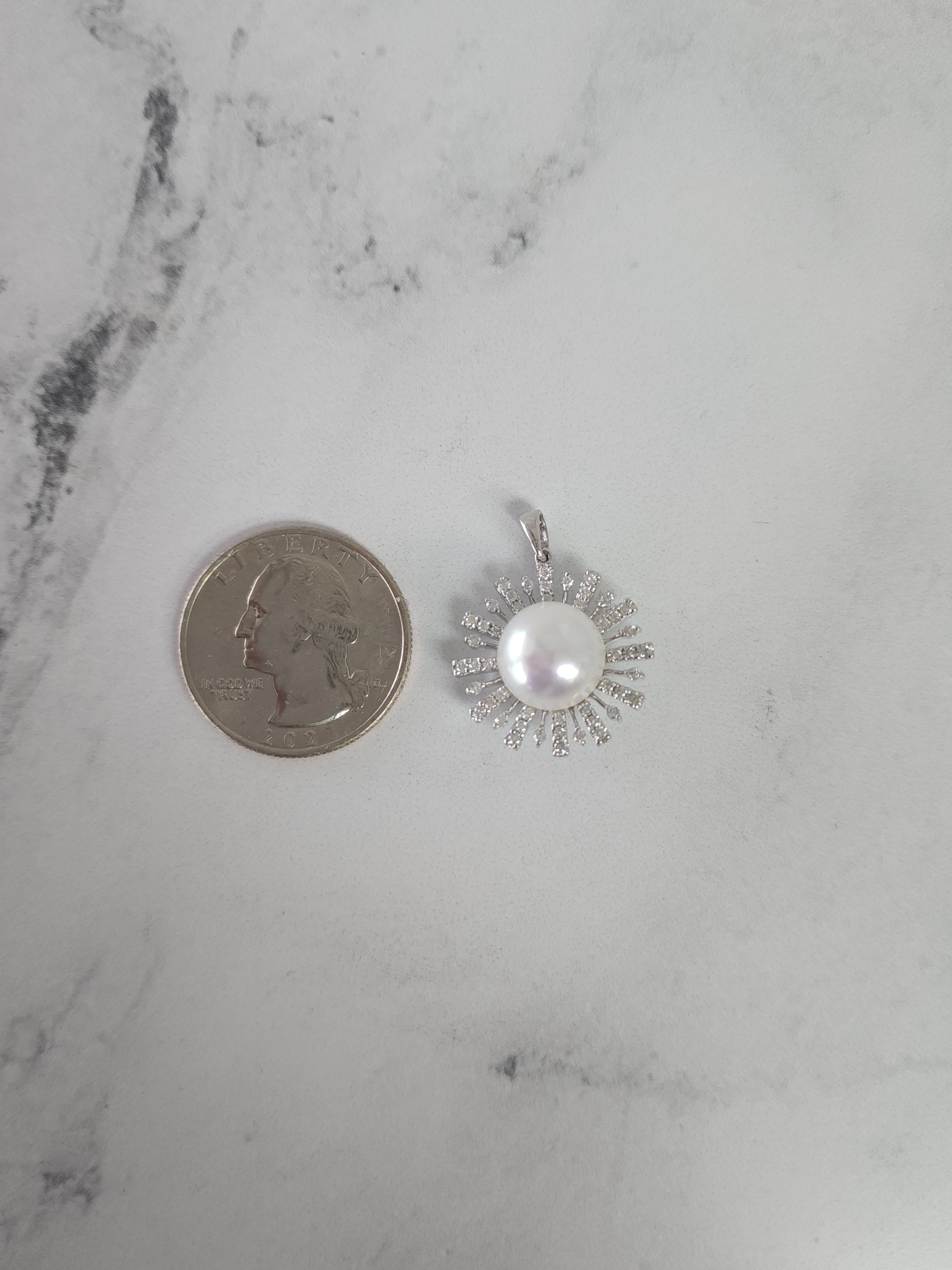 Stunning Freshwater Pearl & Diamond Pave Starburst Pendant Necklace | Elegant Jewelry Gift for Women | Perfect for Weddings, Anniversaries & Special Occasions