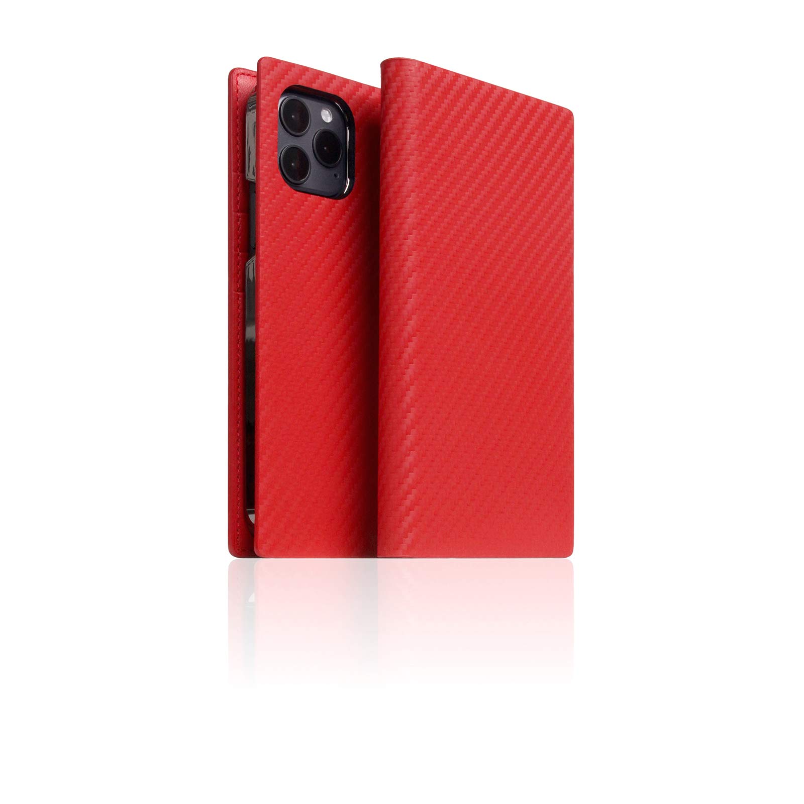 Premium SLG Leather Wallet Case for iPhone 12 Pro Max - Italian Carbon Leather Flip Cover with Card Slots & Gift Box | Handmade Protective Phone Cover | Perfect for Business, Travel & Everyday Use (Red)