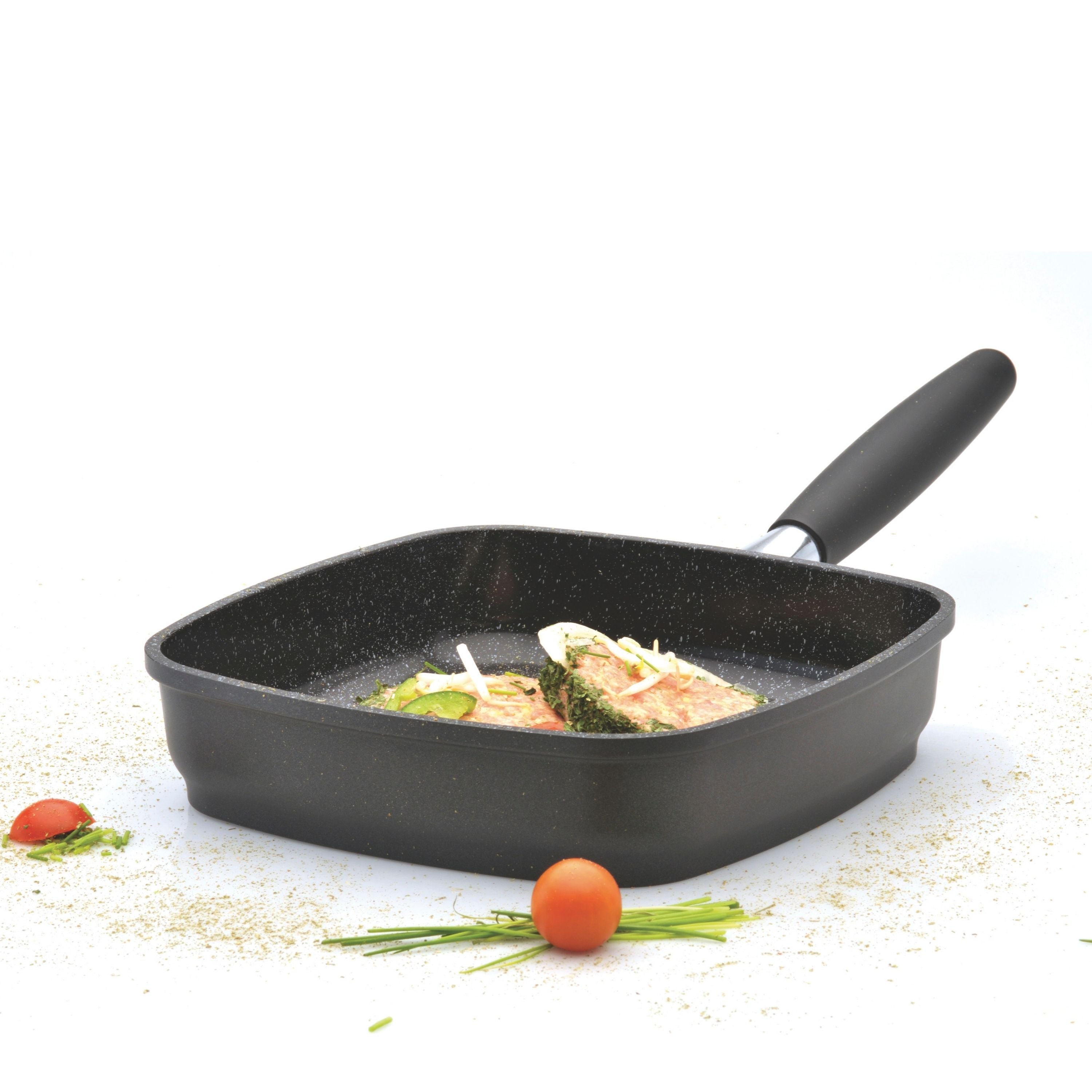 BergHOFF Scala 9.5 Inch Square Nonstick Grill Pan with Removable Handle - Cast Aluminum Cookware for Indoor/Outdoor Grilling, Perfect for Steaks, Burgers & Vegetables