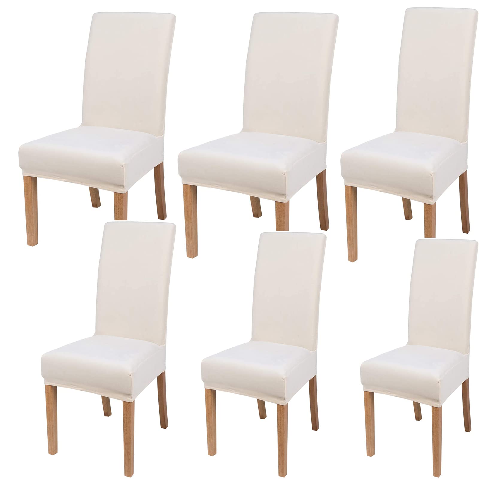 Stretchy Velvet Dining Chair Covers - Elastic Spandex Slipcovers for Restaurants, Hotels, Parties & Banquets - Washable Off White Chair Protectors (Set of 6) | Perfect for Home Dining Rooms, Wedding Receptions & Event Decor