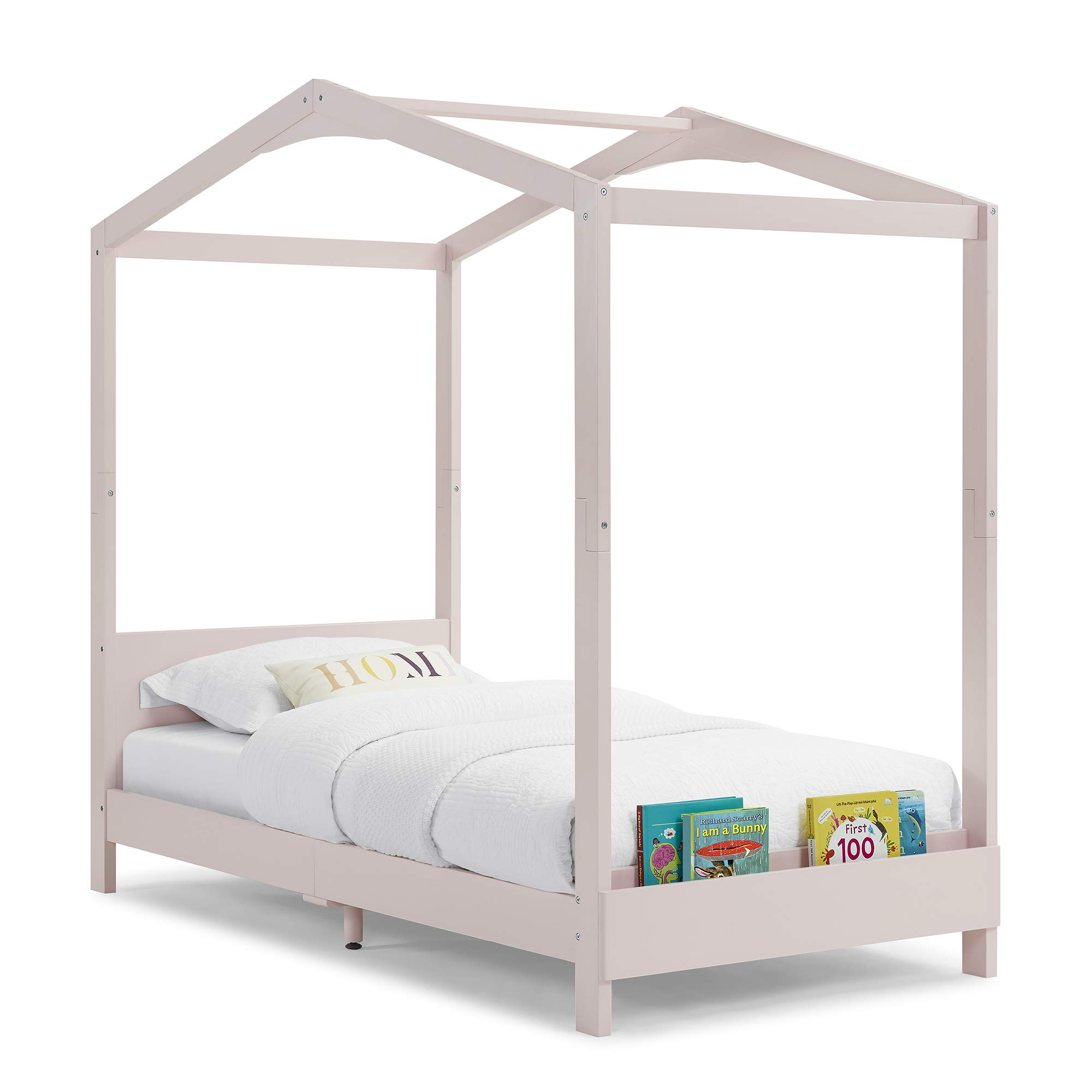 Delta Children Poppy House Wood Twin Bed - No Box Spring Needed, Blush Pink Platform Bed Frame for Kids & Teens | Perfect for Small Bedrooms, Guest Rooms & Dorm Decor