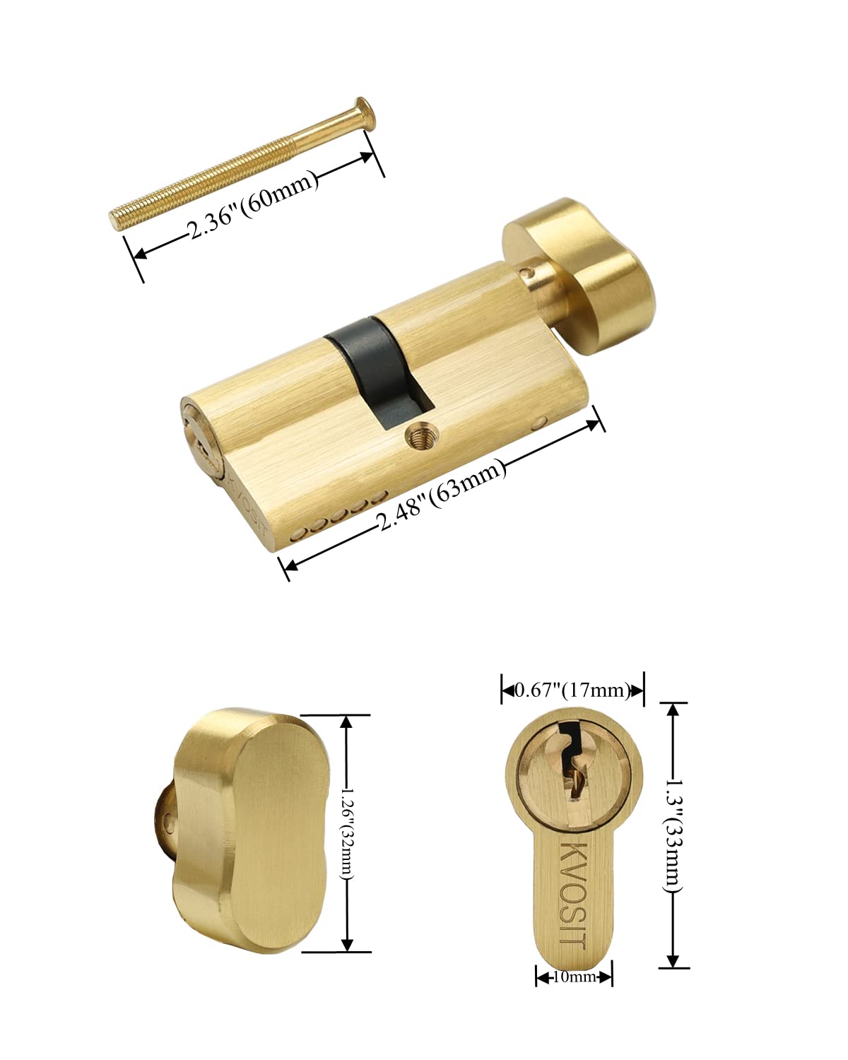 Solid Brass Lock Cylinder with 3 Brass Keys - 63mm Andersen Lock Replacement for Storm Doors & Security Storage Units | Durable Brushed Finish for Enhanced Security (Ideal for Home, Office & Commercial Use)