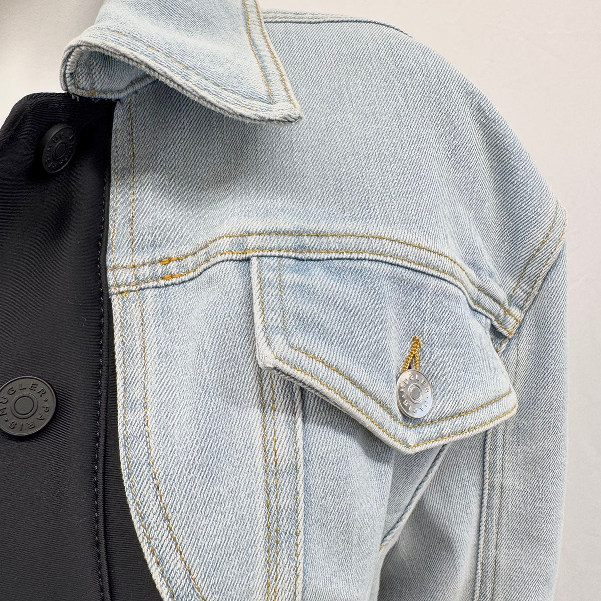 Mugler Denim Jacket for Women | Vintage Inspired Distressed Denim Jacket | High-Quality Fashion Outerwear for Casual Wear, Street Style & Night Out