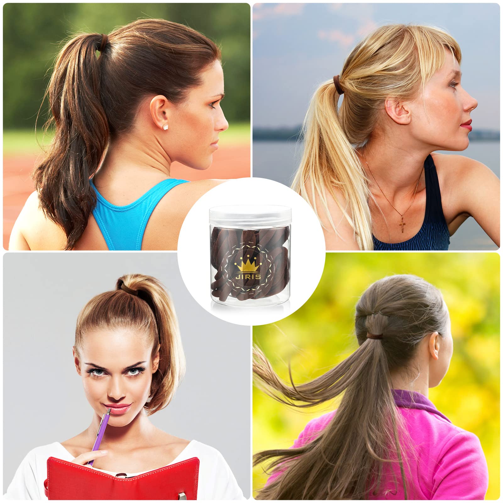 50Pcs Brown Hair Ties for Women & Girls - Soft Cotton Seamless Ponytail Holders, No Crease No Damage Hair Elastics for Thick, Heavy & Curly Hair - Perfect for Workouts, Office & Everyday Use (Brown)
