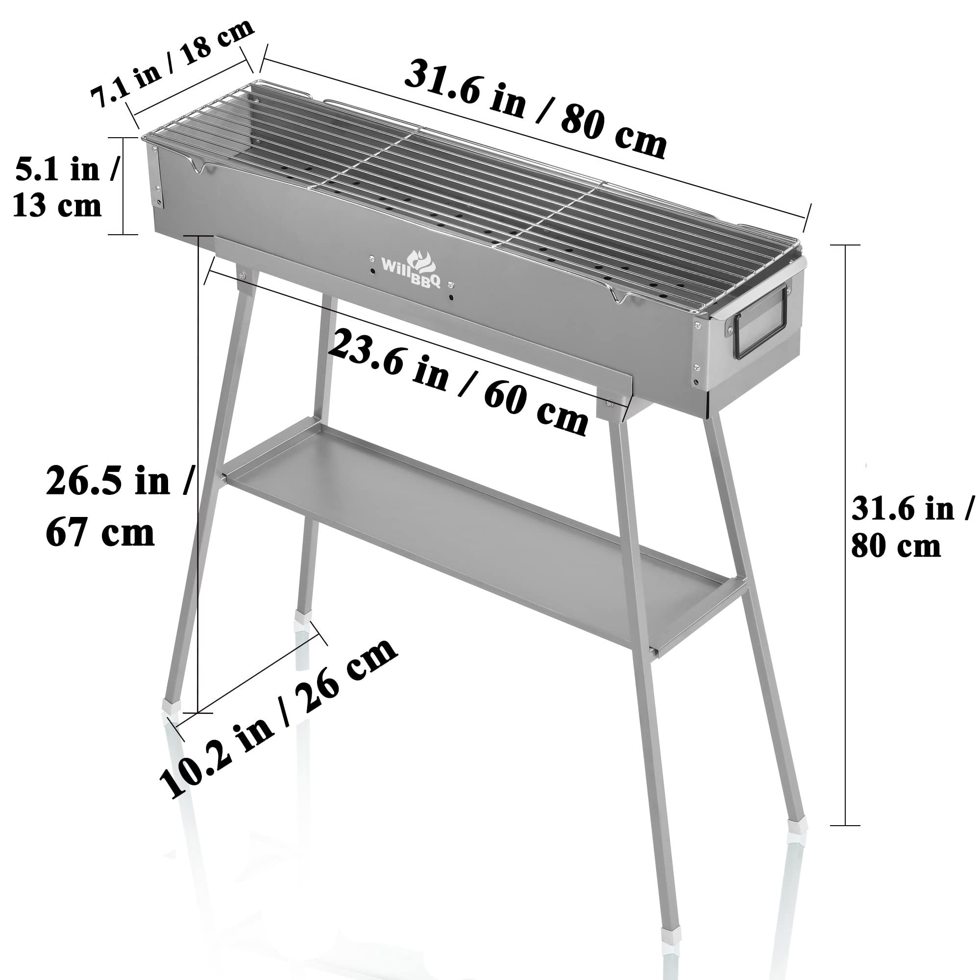 Premium Portable Charcoal Grill - Commercial Quality Hibachi BBQ for Lamb Skewers, Camping & Backyard Cooking - Foldable Design (31.6x7.1x5.1 Inch) - Perfect for Garden Parties, Picnics & Outdoor Adventures