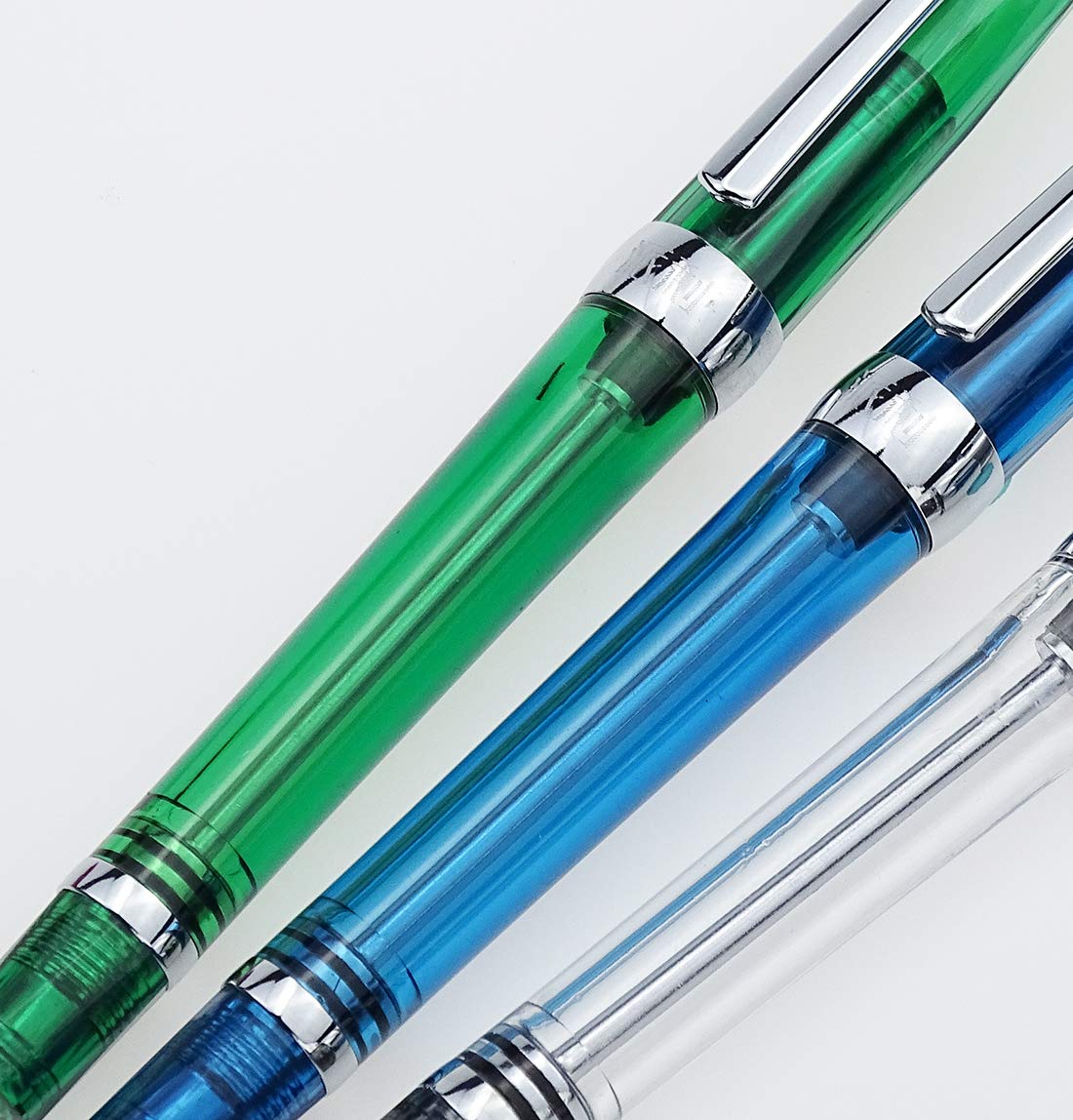 Lanxivi 3-Piston Vacuum Fountain Pen Set - Fine Nib 013 Series (Blue, Green, Clear) for Writing & Calligraphy