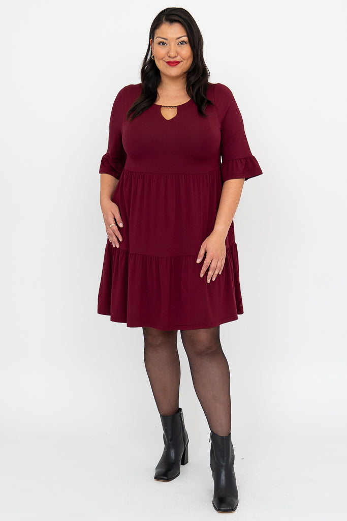 Bernadette Women's Burgundy Bamboo Dress - Elegant & Comfortable for Casual Wear, Office, and Special Occasions