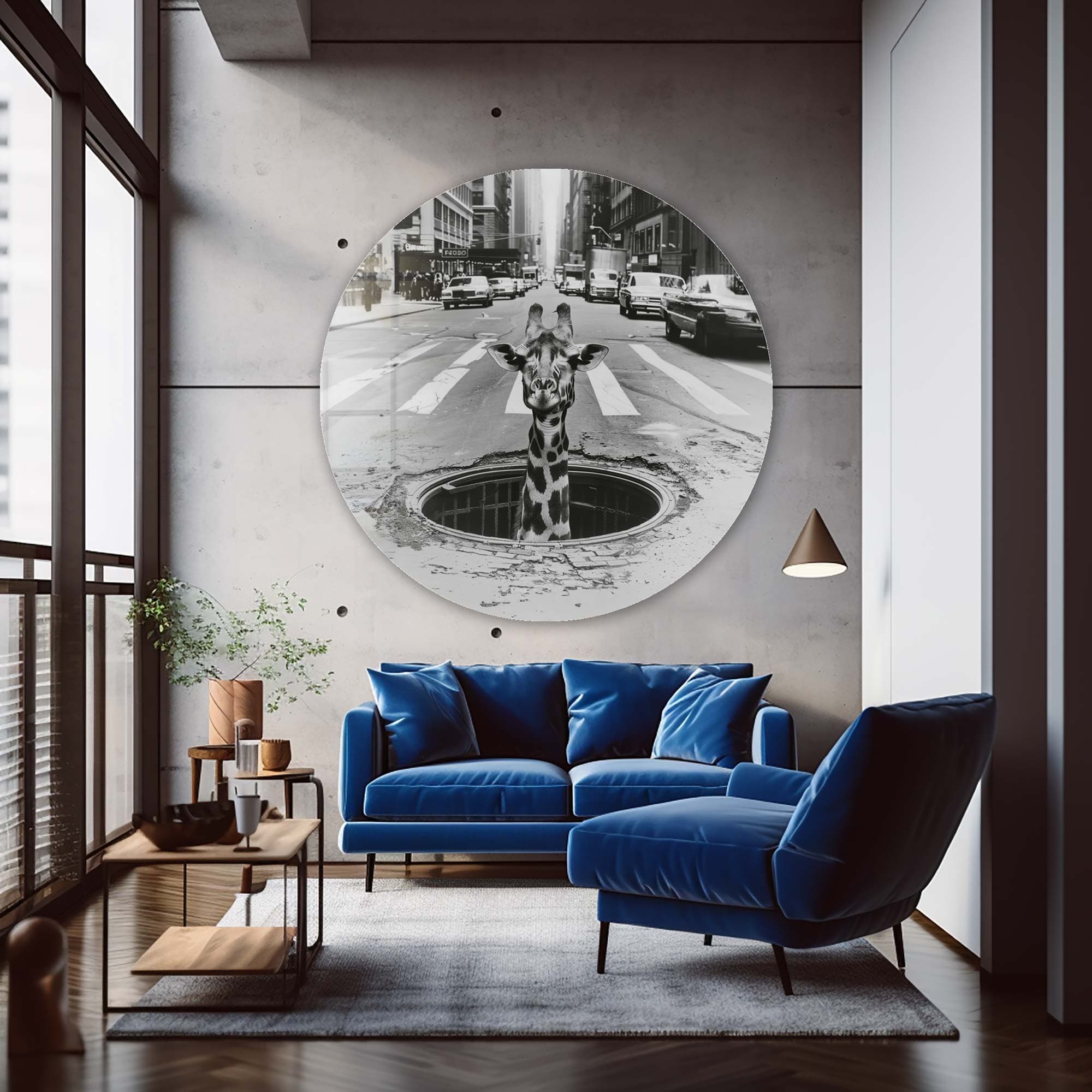 Peek a Giraffe Rounded Glass Wall Art - Elegant Home Decor for Living Room, Nursery & Office