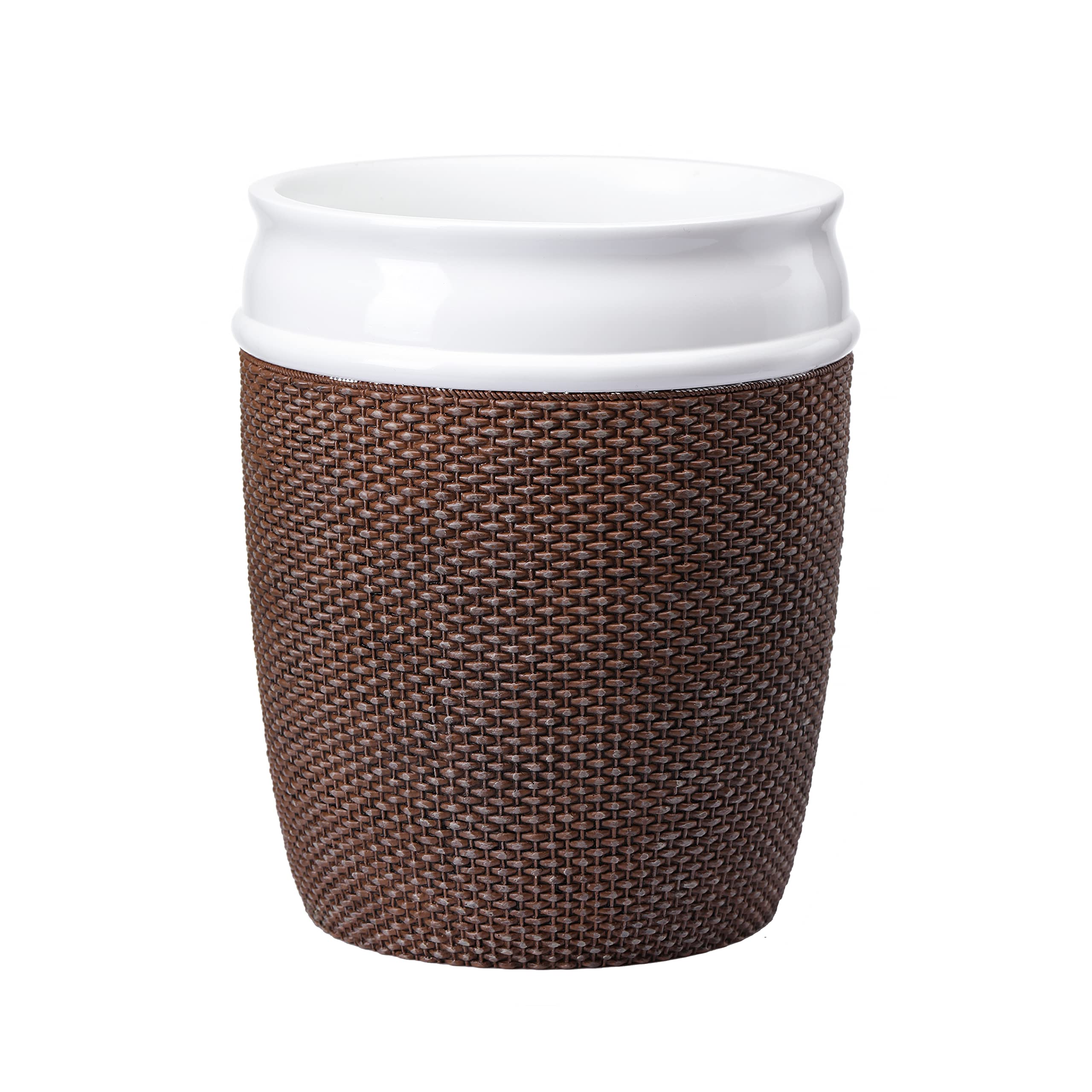 Decorative Resin Bathroom Trash Can - Brown and White Wastebasket for Home, Office & Hotel Use