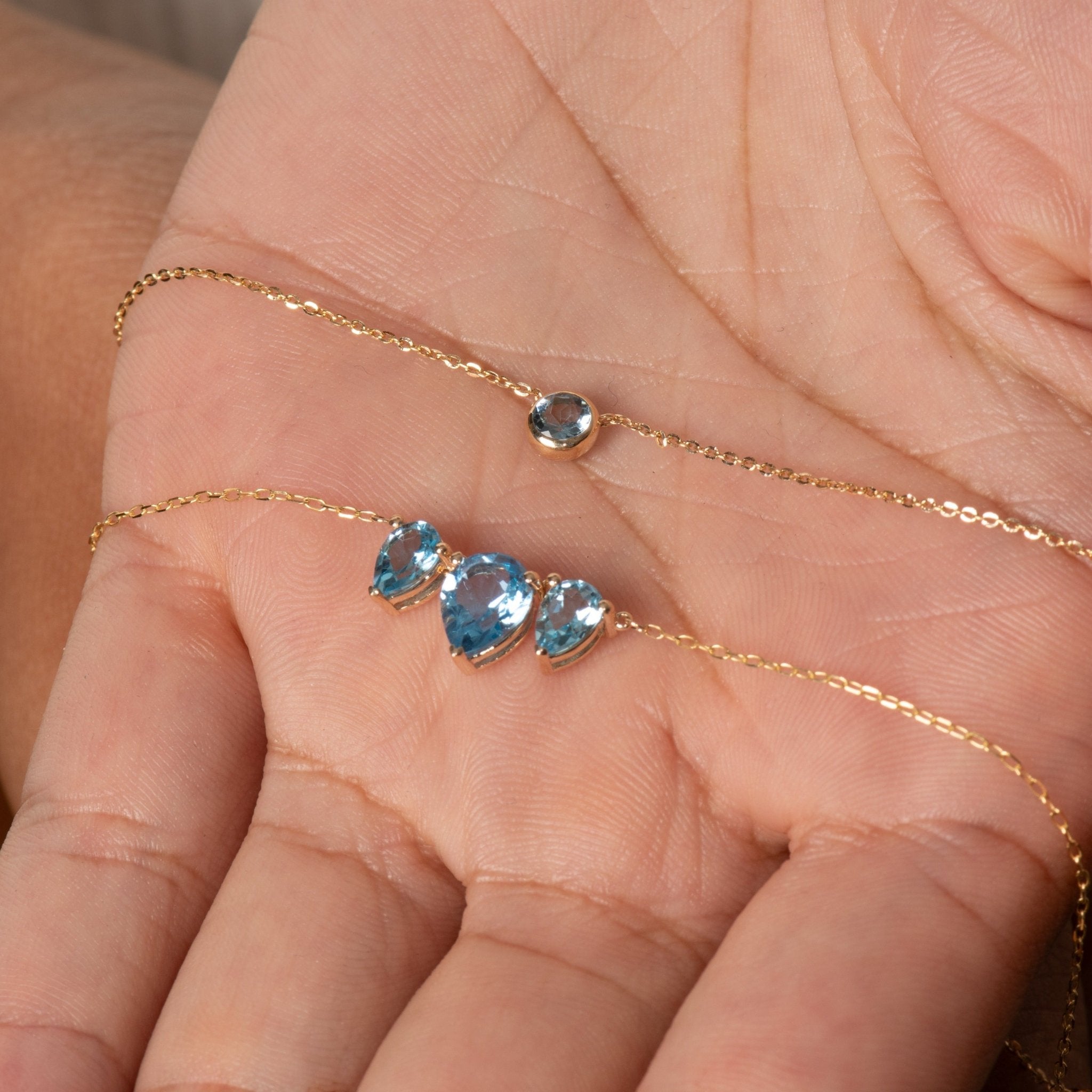 10k Yellow Gold Teardrop Swiss Blue Topaz Necklace for Women - Elegant Jewelry Gift for Birthday, Anniversary & Special Occasions