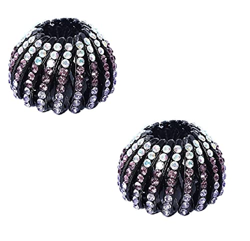 Elegant Diamond Studded Expandable Hair Bun Clip Set of 2 - Stylish Ponytail Holder, Folding Hair Claw for Women | Perfect for Weddings, Parties & Everyday Hairstyles (Multi-Color)