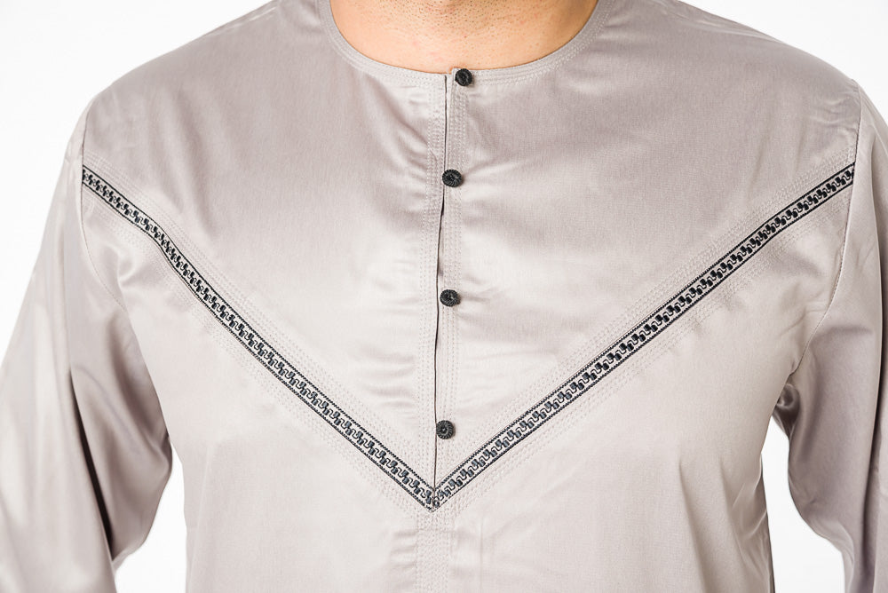Premium Grey Men's Omani Kandura - Traditional Arabic Thobe for Eid, Weddings & Special Occasions | Lightweight & Comfortable Islamic Clothing
