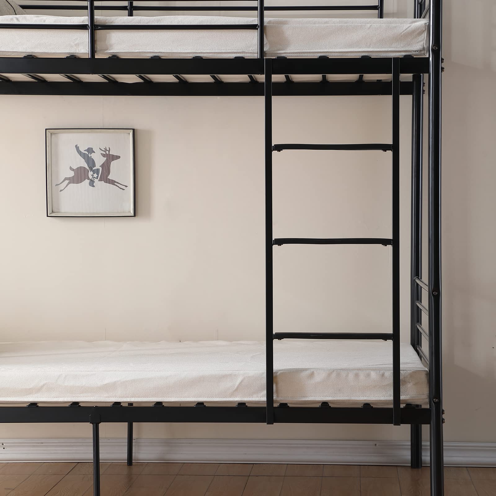 Bonnlo Twin Over Twin Bunk Bed for Kids, Teens & Adults - Heavy Duty Metal Bunk Bed with Flat Ladder & 13