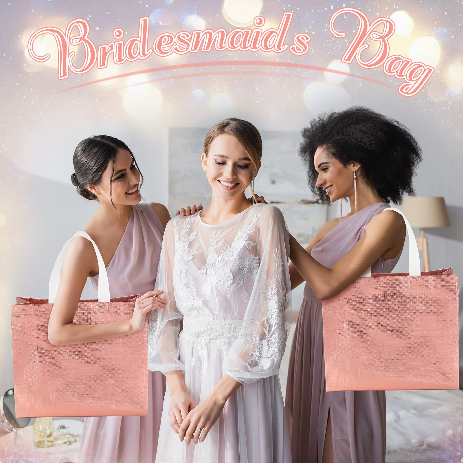 Reginary 72 Pack Reusable Gift Bags with Handles - Glossy Grocery Tote Bags for Wedding, Bridesmaid, Birthday & Christmas - Perfect for Party Favors, Holiday Shopping & Eco-Friendly Gifting