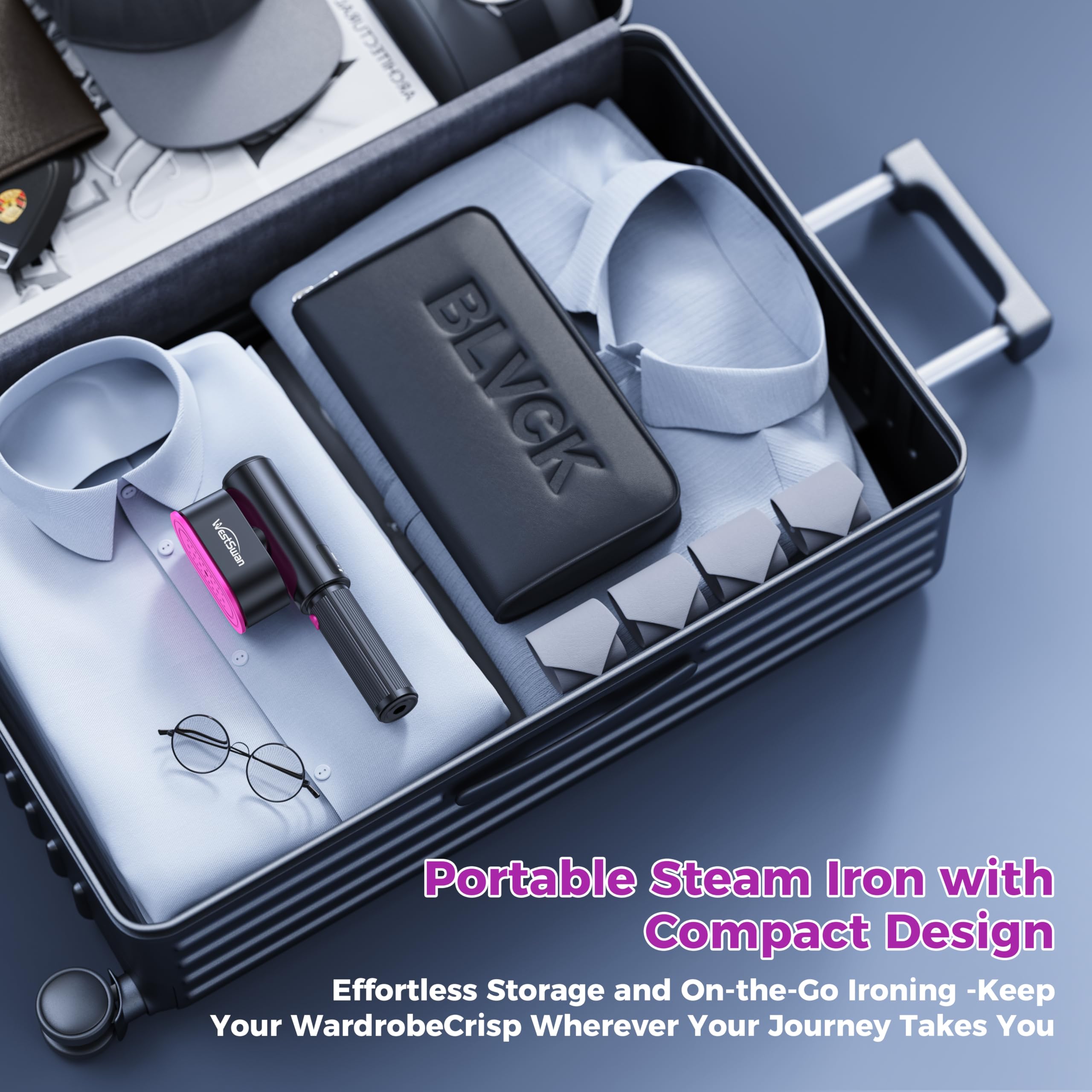 Portable Black Travel Steamer for Clothes - Dual Function Garment Steamer with Rotatable Ironing Surface | Wet Steam & Dry Ironing | Perfect for Home, Hotel & Business Trips | Wrinkle-Free Clothes Anywhere