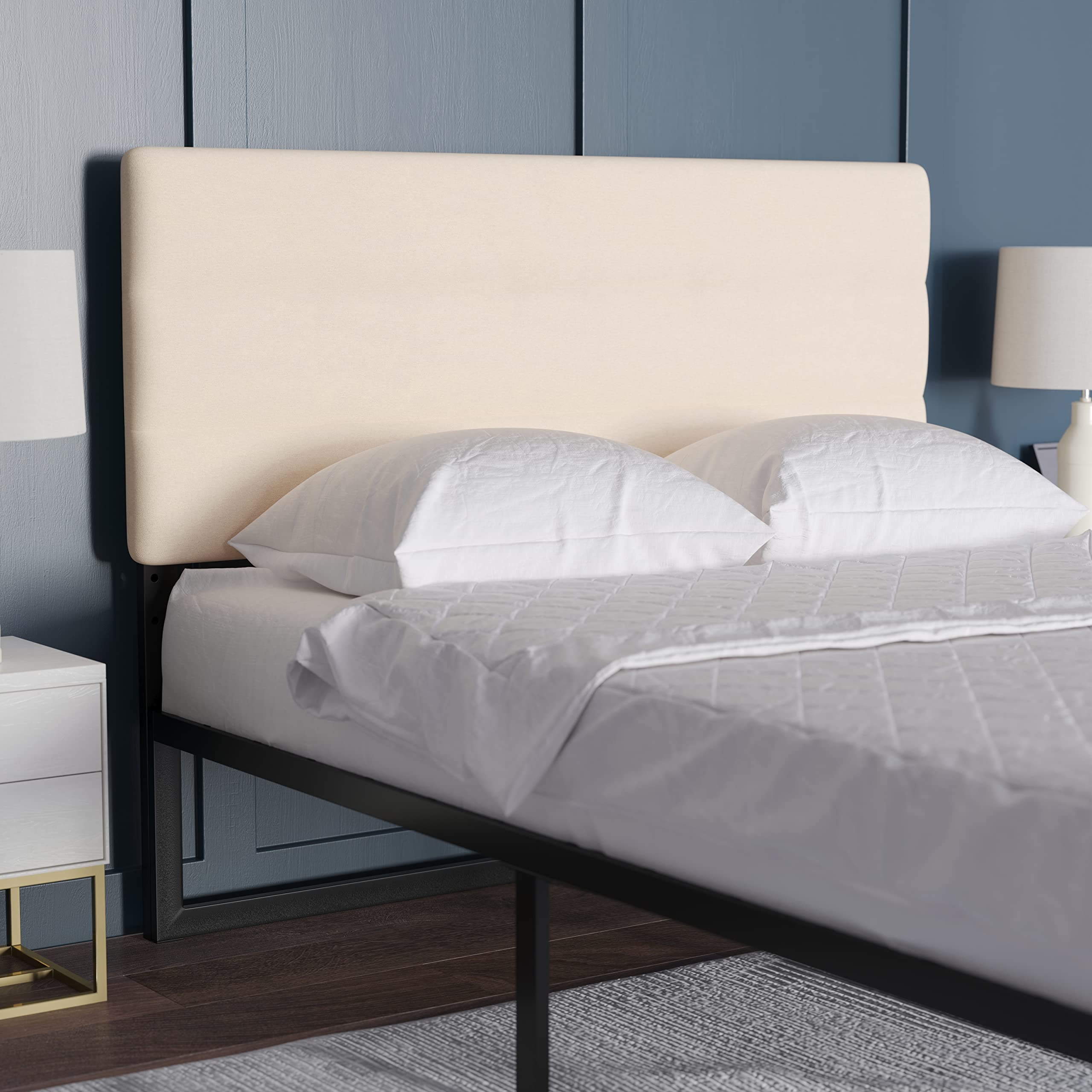 EMMA + OLIVER Gannon Queen Upholstered Headboard - Cream Fabric, Adjustable Height, Easy 30-Min Assembly - Fits Most Bed Frames (Not Included) - Perfect for Master Bedrooms, Guest Rooms & Apartment Decor