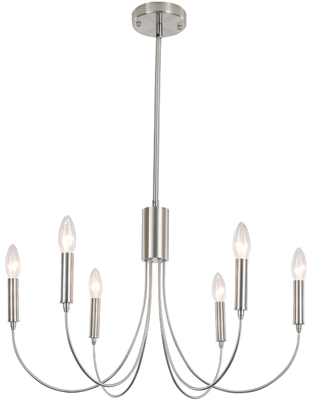 Vintage Farmhouse Chandelier - 6-Light Brushed Nickel Hanging Light Fixture, 23.6