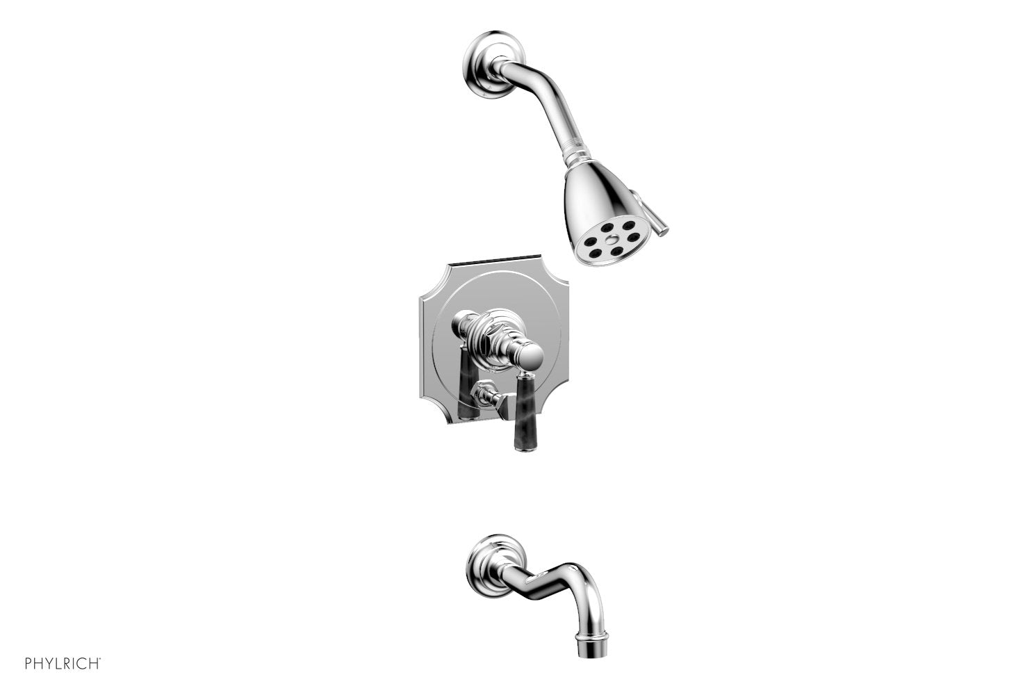 HENRI Pressure Balance Tub and Shower Faucet Set - Black Marble Lever Handle 161 31 for Bathroom & Shower Installation | Modern Matte Finish, Easy to Clean, Durable Design