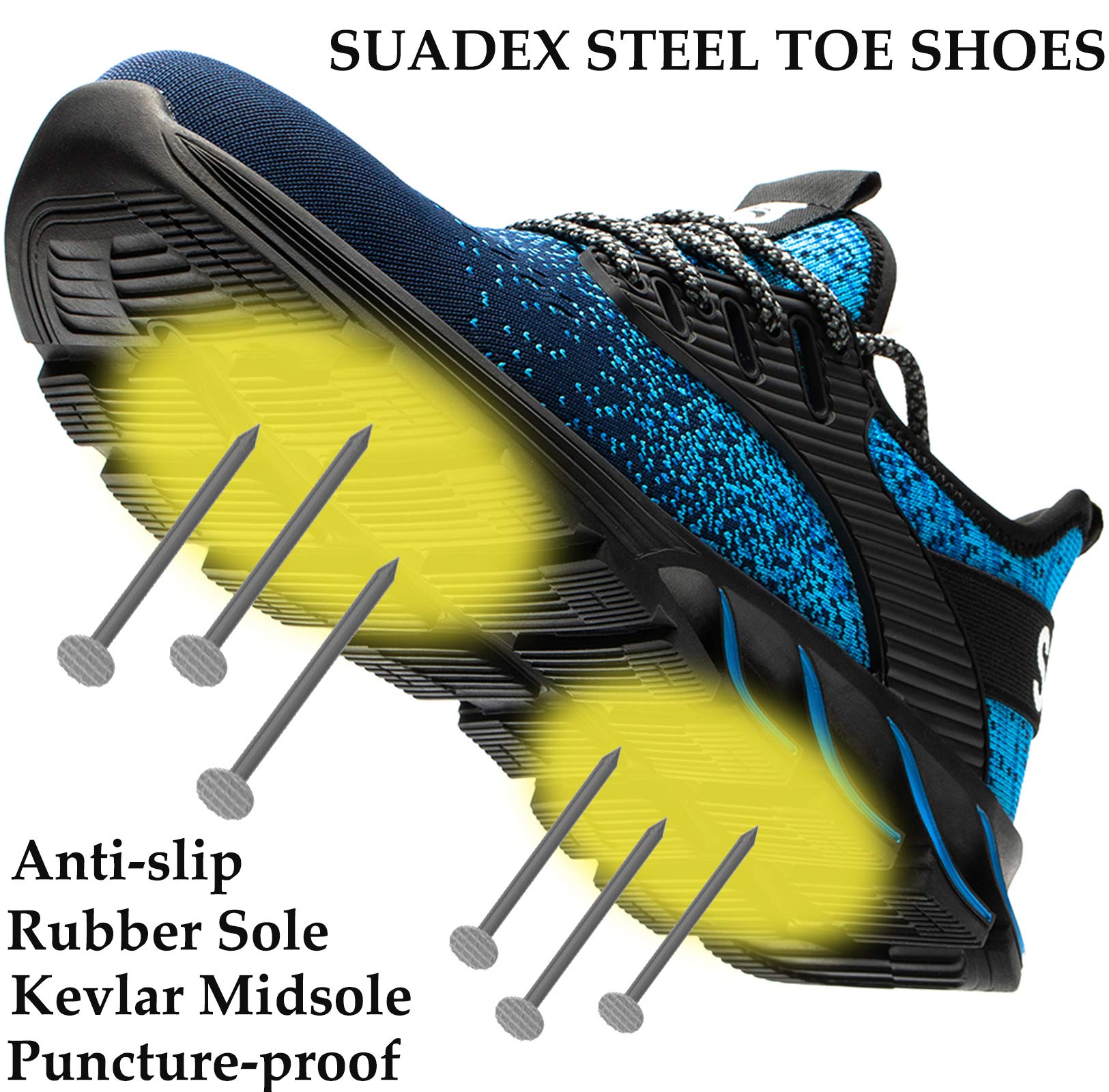 SUADEX Steel Toe Sneakers for Men & Women - Lightweight Safety Work Shoes with Composite Toe | Slip Resistant & Comfortable for Construction, Warehouse & Outdoor Work