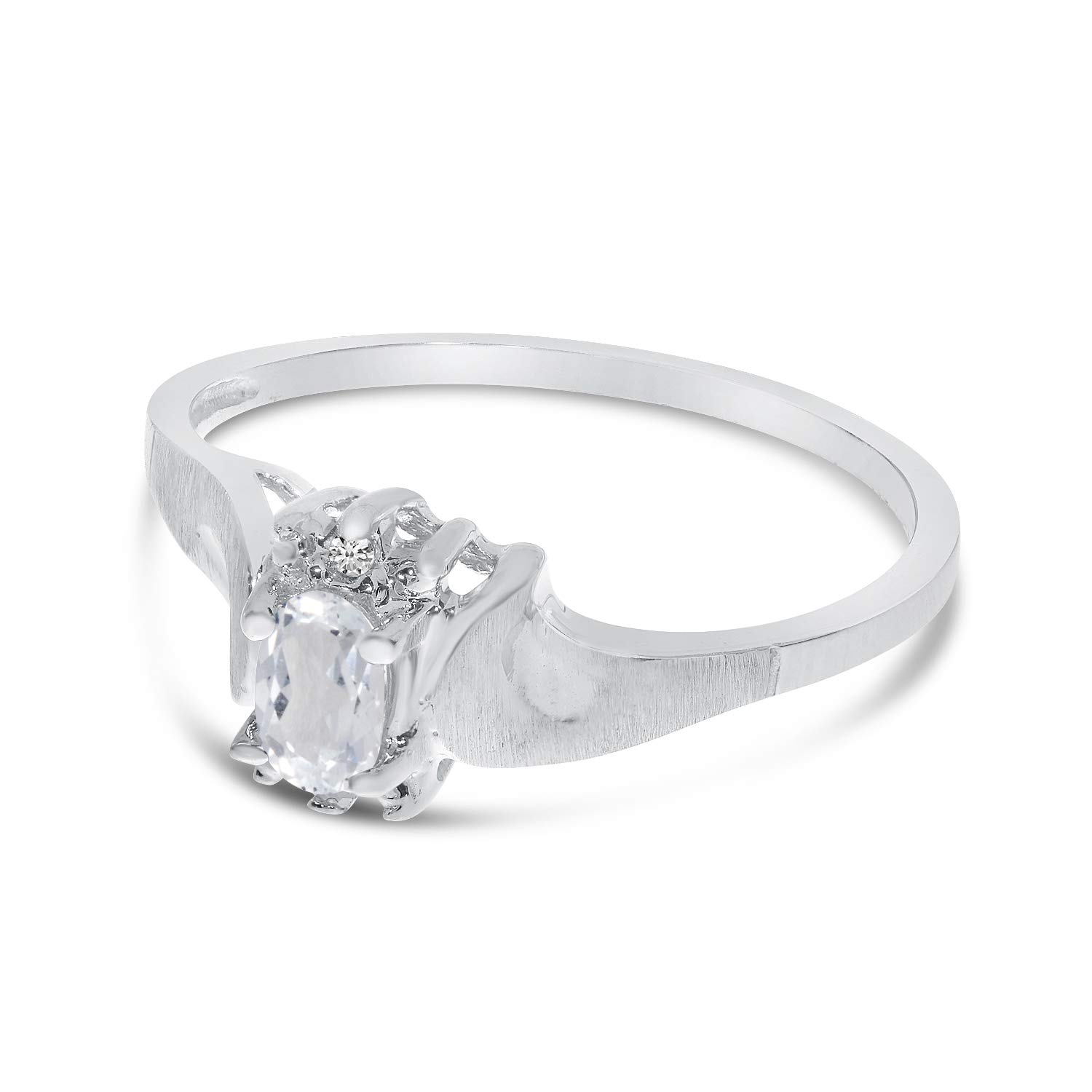 10K White Gold Oval White Topaz & Diamond Ring - Elegant Satin Finish for Engagement, Wedding & Anniversary Gifts