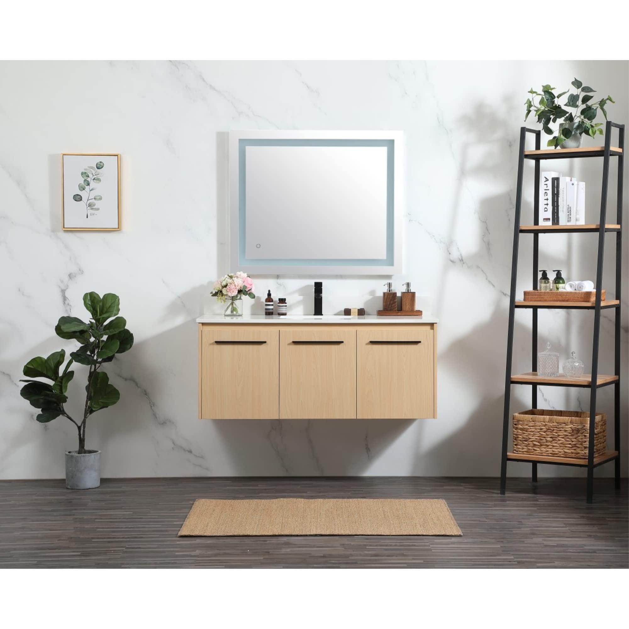 48 Inch Maple Bathroom Vanity with Backsplash - Elegant Single Sink Vanity for Modern Bathroom Decor | Perfect for Home Renovation & Master Bathroom Upgrade