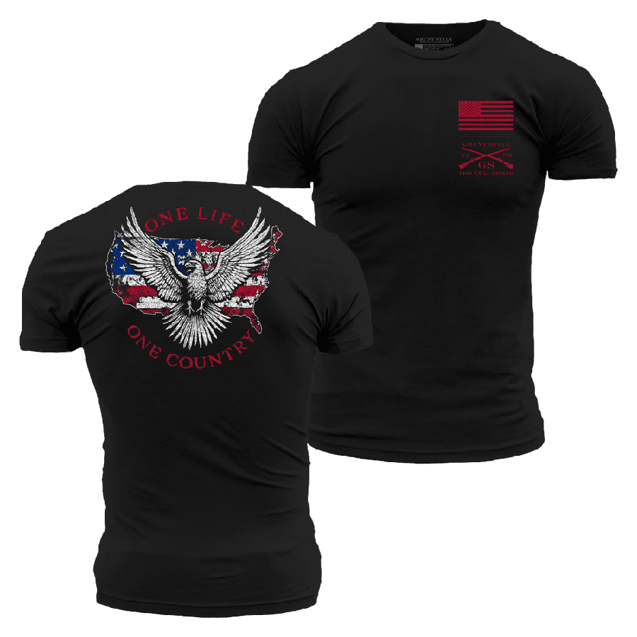 One Life One Country T-Shirt - Black Graphic Tee for Patriotic Men & Women | Casual Wear, Street Style, and Everyday Outfits