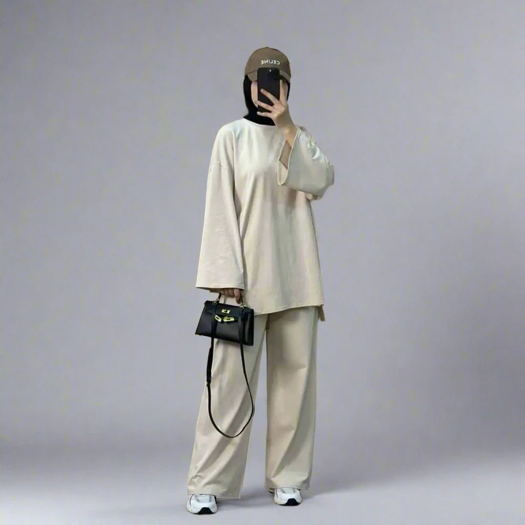 2-Piece Muslim Women's Outfit - Modest Daily Wear Tops & Pants Set for Prayer, Work & Casual Occasions