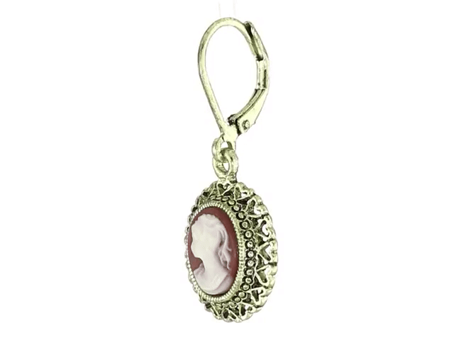 1928 Jewelry Dark Carnelian Oval Cameo Heart Drop Earrings - Vintage Style Dangle Earrings for Women, Perfect for Weddings, Parties & Special Occasions