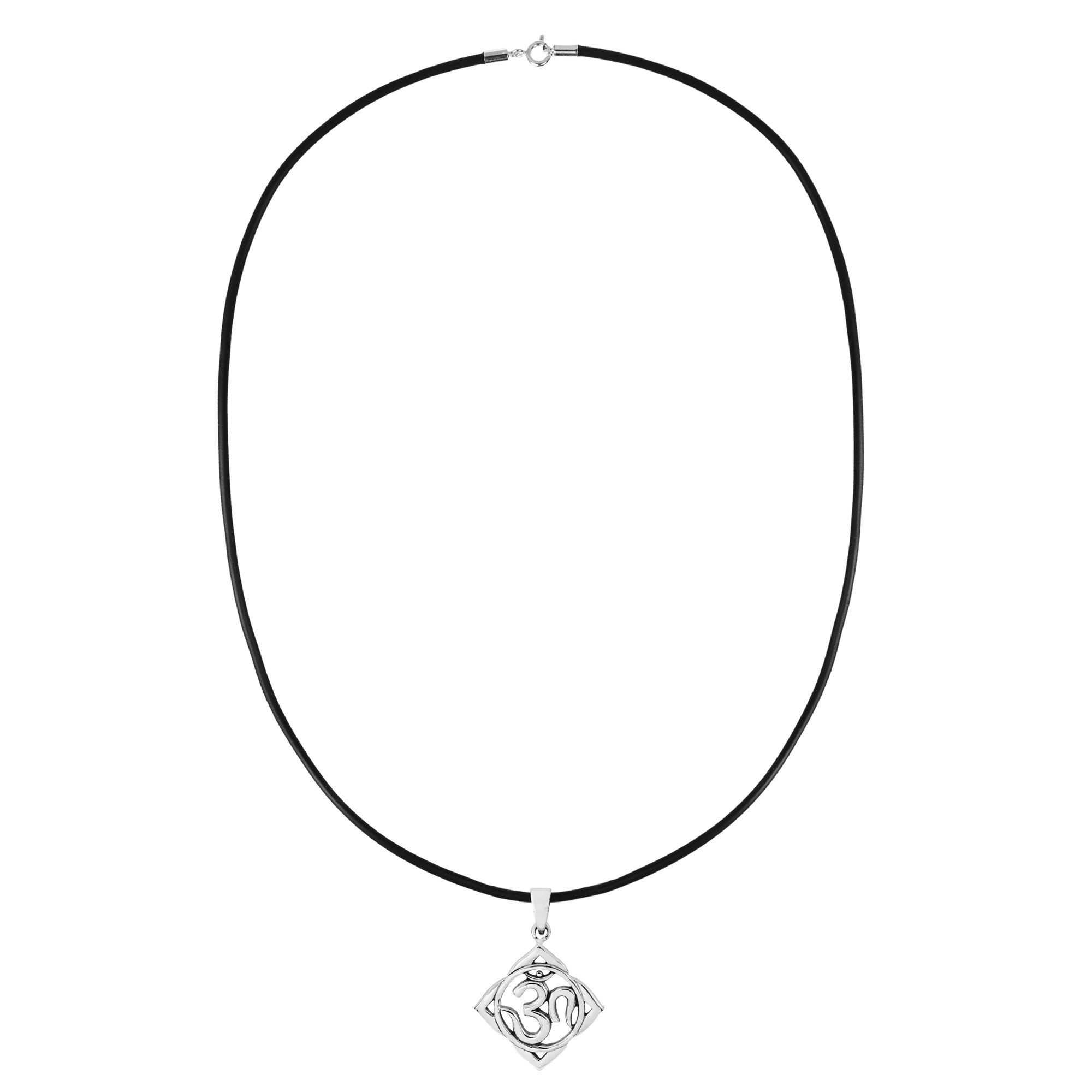 AeraVida Mystic Aum Om Prayer Pendant Necklace - .925 Sterling Silver with Black Rubber Chain - Spiritual Jewelry for Meditation & Yoga - Perfect Gift for Women